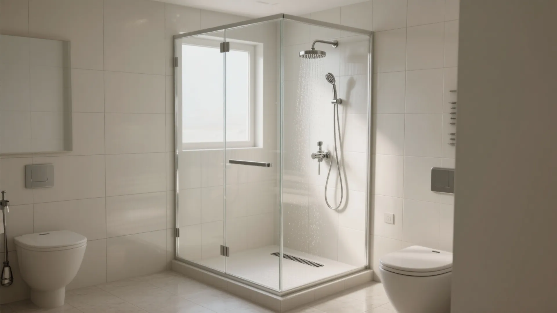 4. Walk-in shower with glass and linear drain