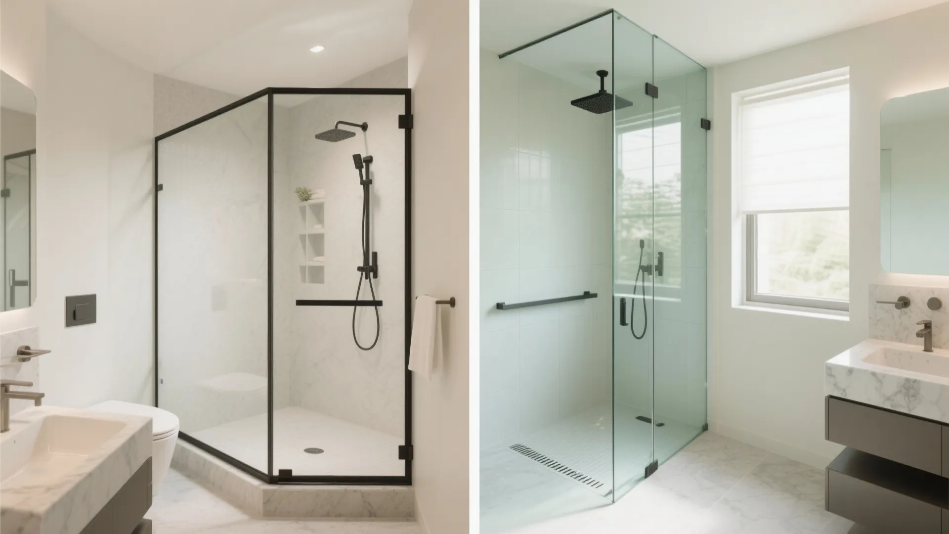 Frameless glass shower to borrow light
