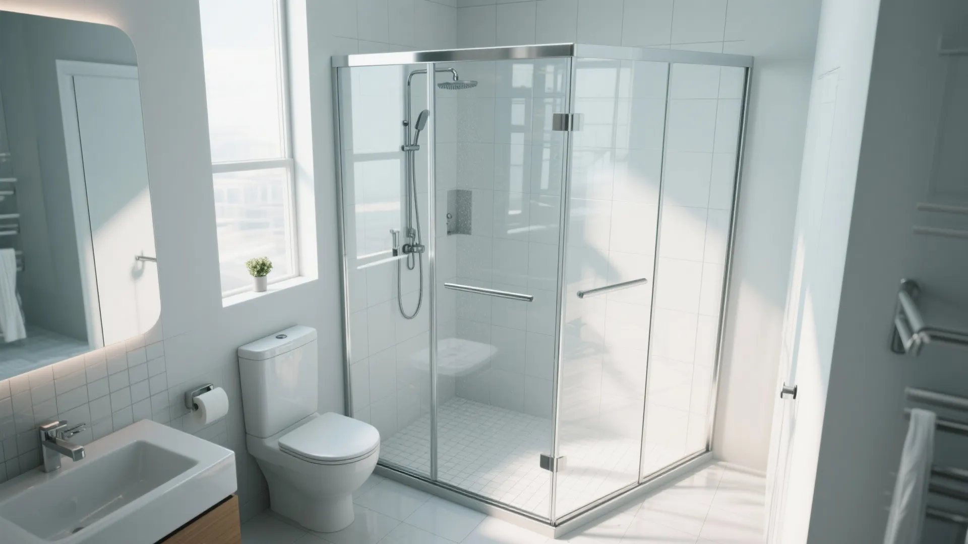 3. Glass shower partitions for visual continuity