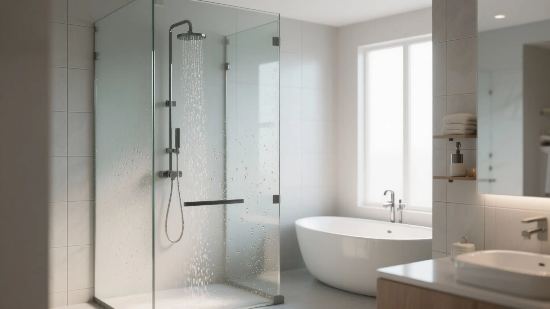 2. Glass-enclosed shower to open sightlines