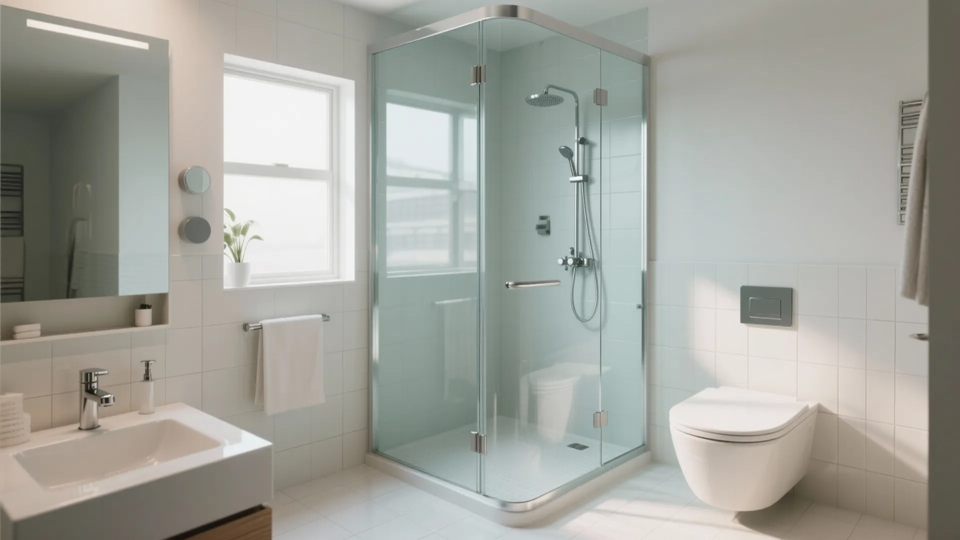 Glass shower enclosure for openness