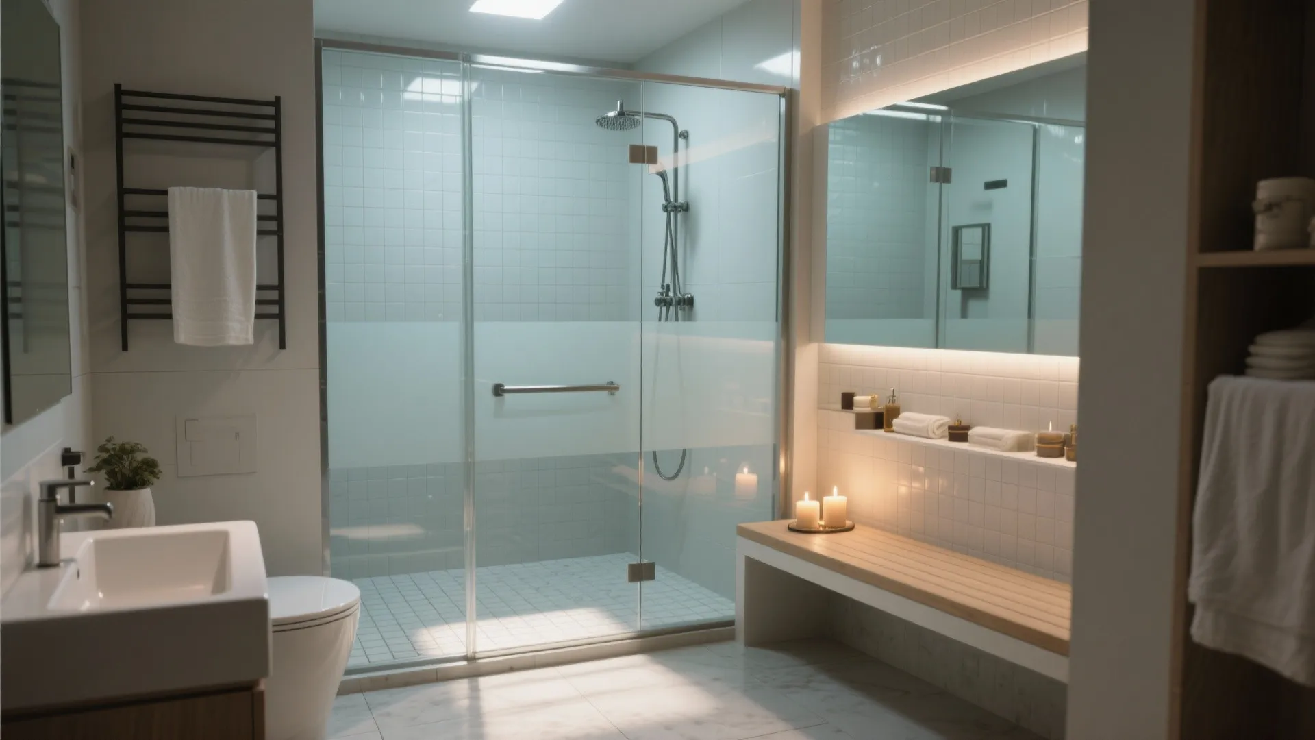 3. Walk-in Shower with Glass Dividers