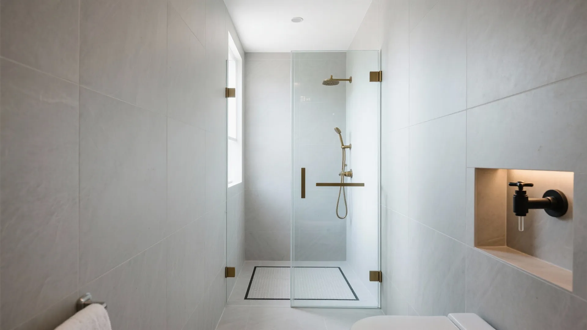 Clear Glass Shower and Seamless Surfaces