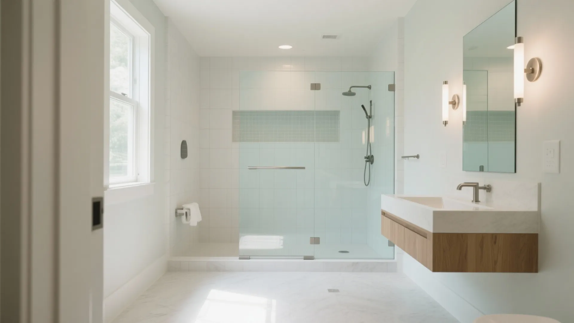 A Glass Walk-In Shower to Open the Sightlines