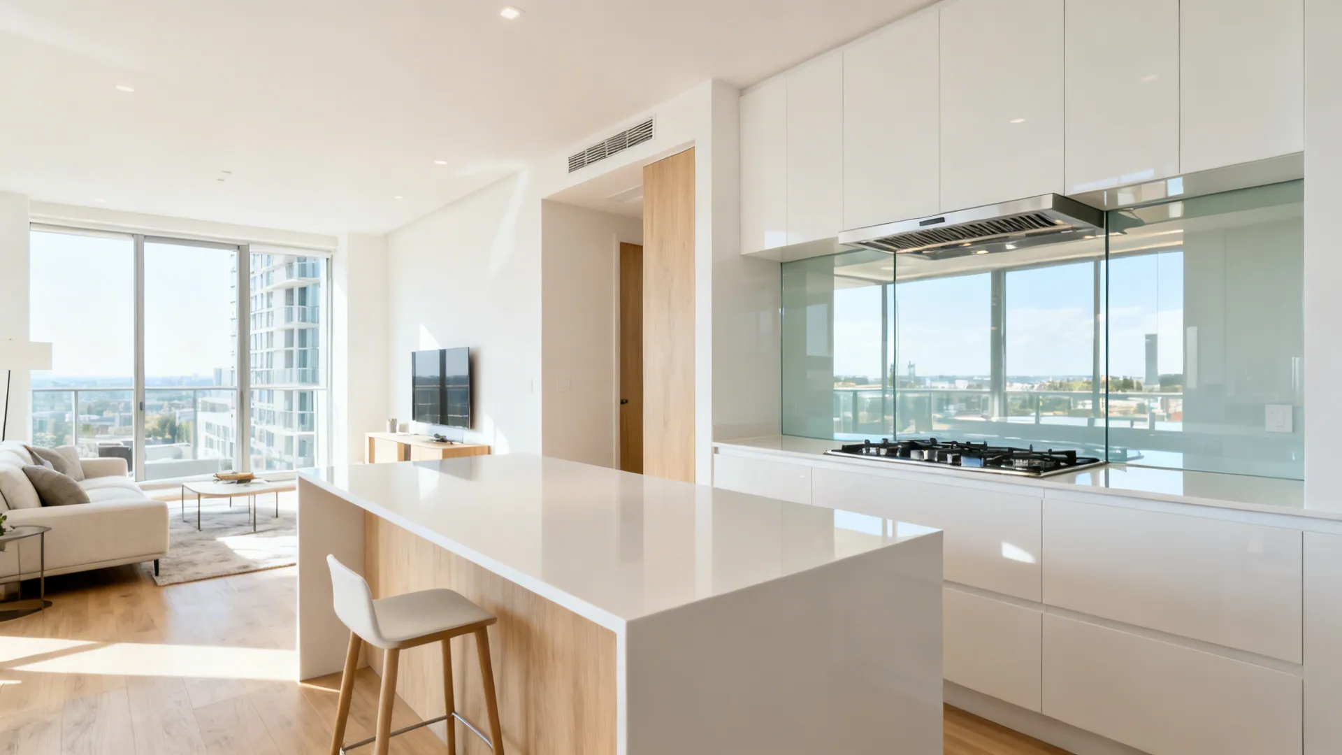 2) Glass Backsplash Sightlines & Island Orientation