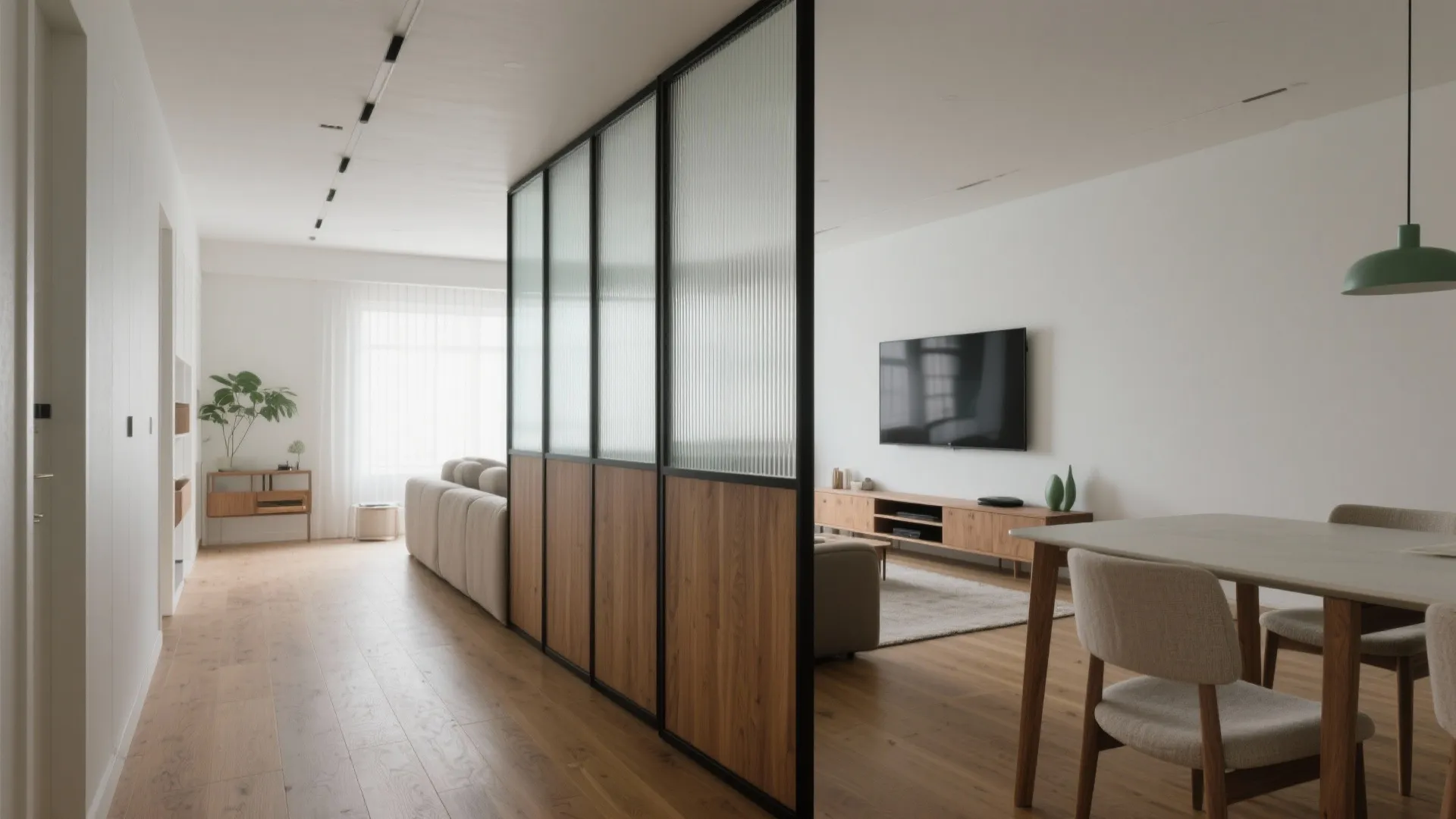 Airy separation with glass or slatted partitions