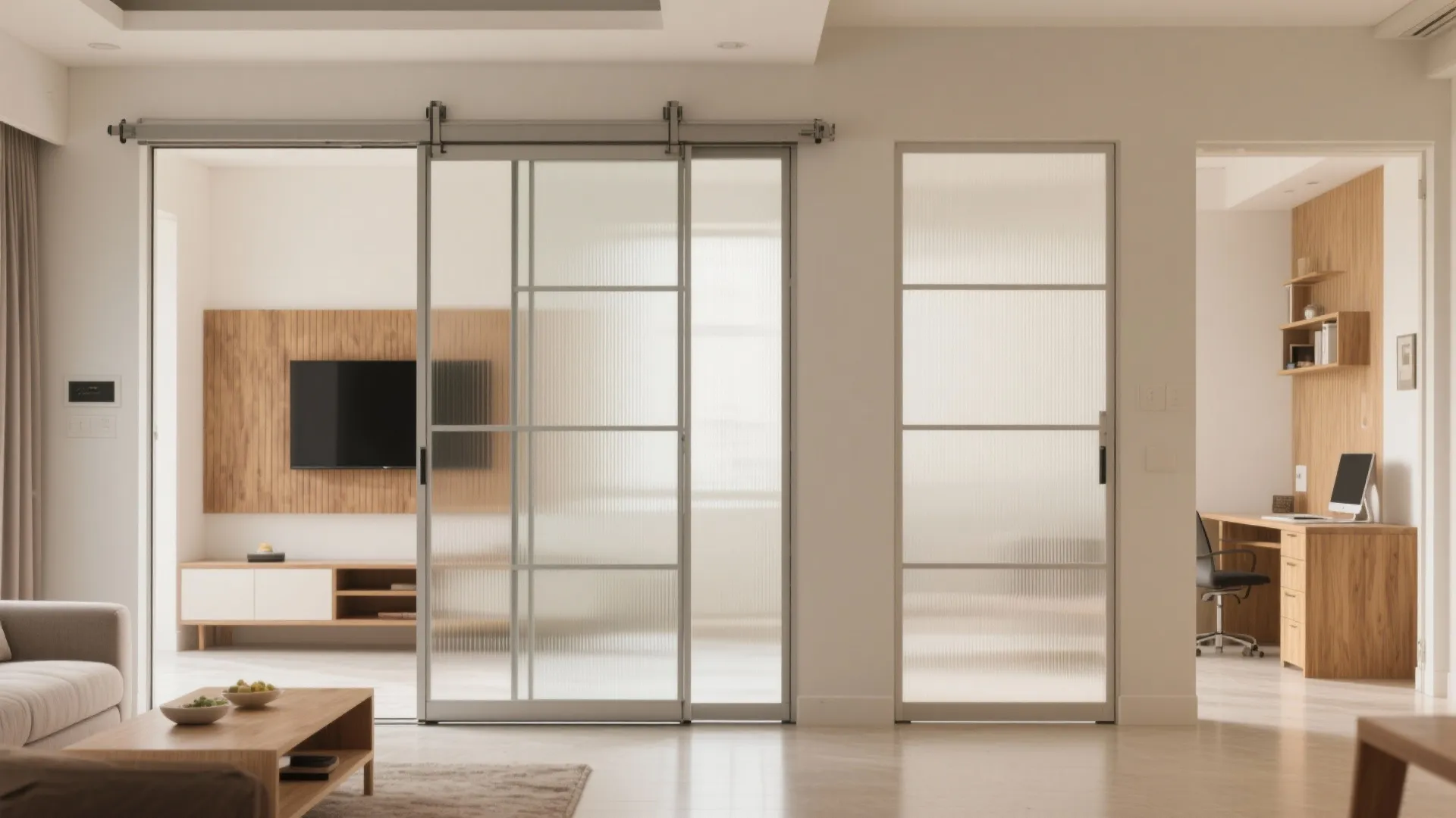 Sliding partition for living–dining flexibility