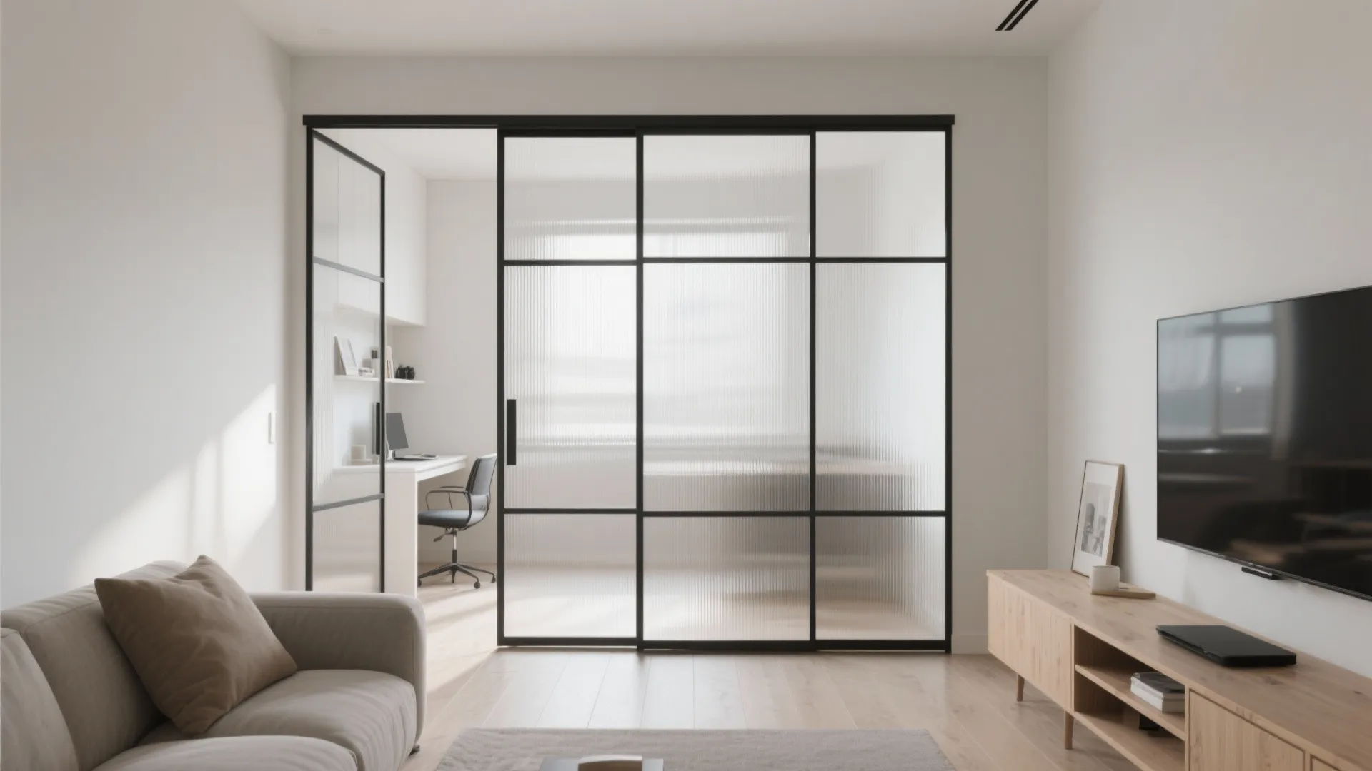 Sliding partitions for a flexible 1 BHK