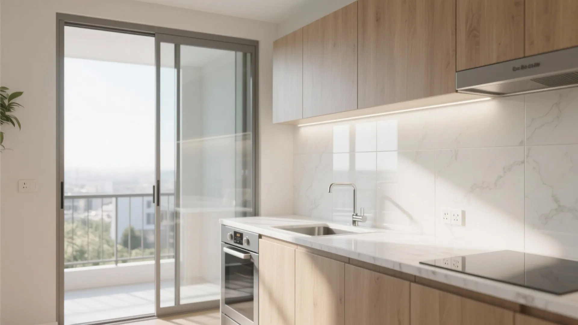 3) Glass Backsplash and Sliding Partitions for Light