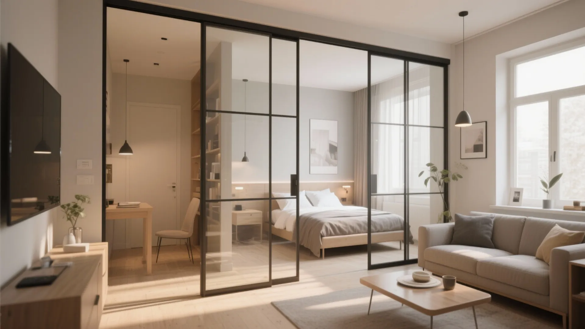 4. Glass Room Dividers with Sliding Doors