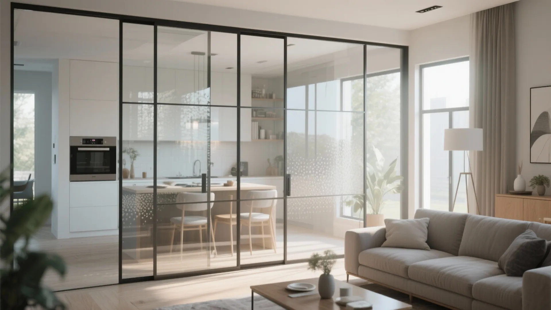 Glass sliding doors for airy separation