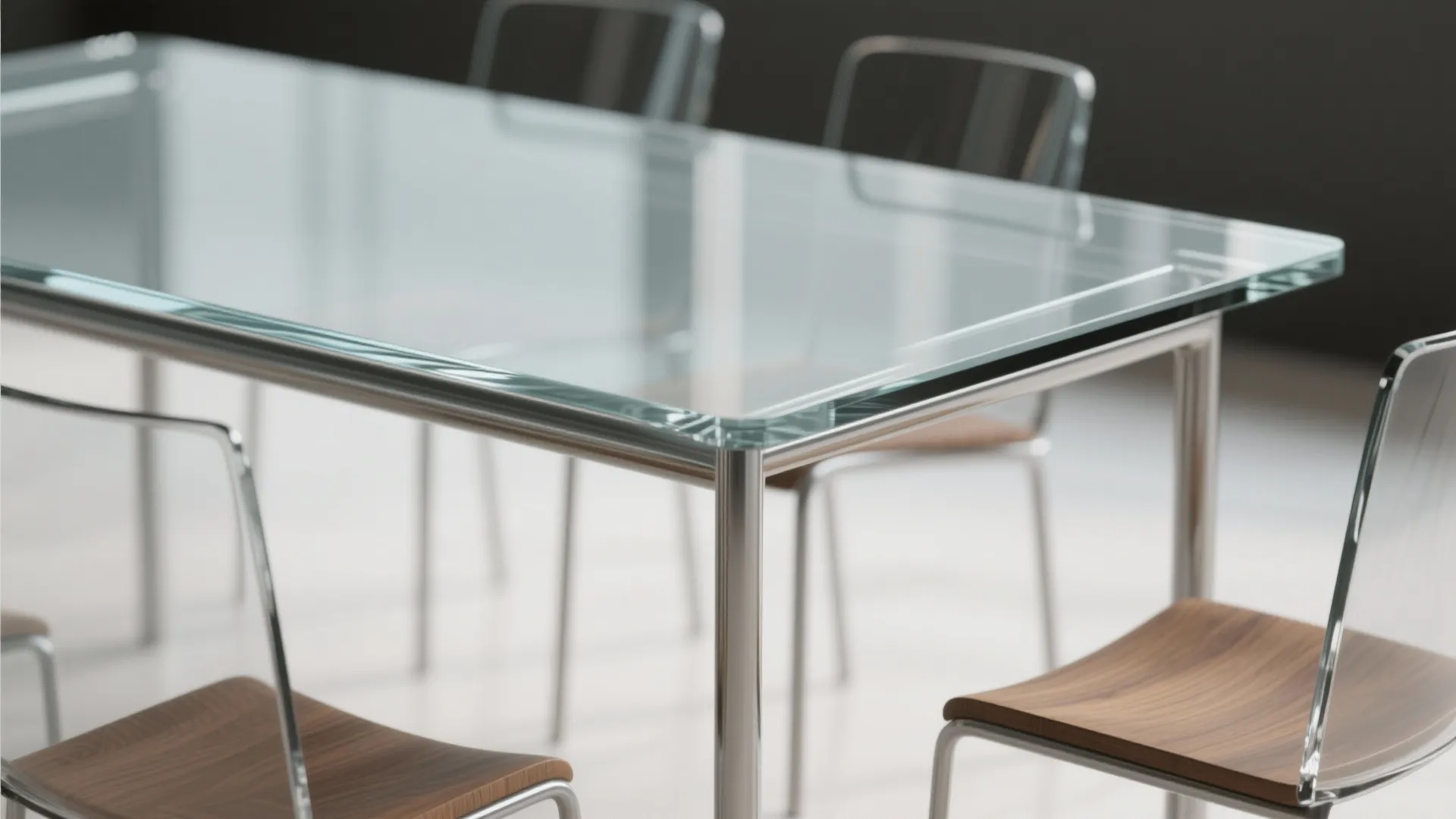 4. Glass-top table with slim metal frame