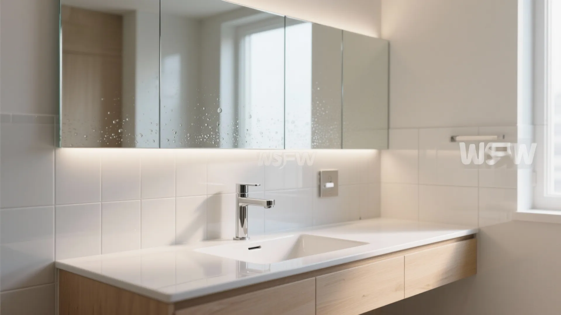Glass or acrylic splash panels where water hits most