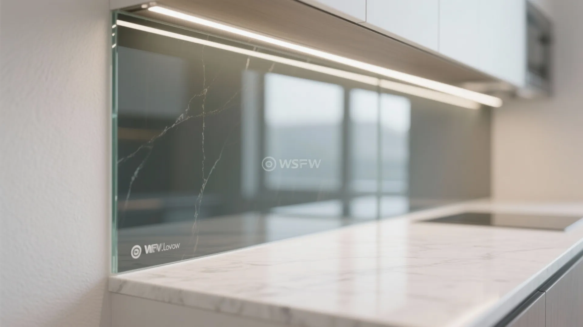The airy clarity of a glass backsplash