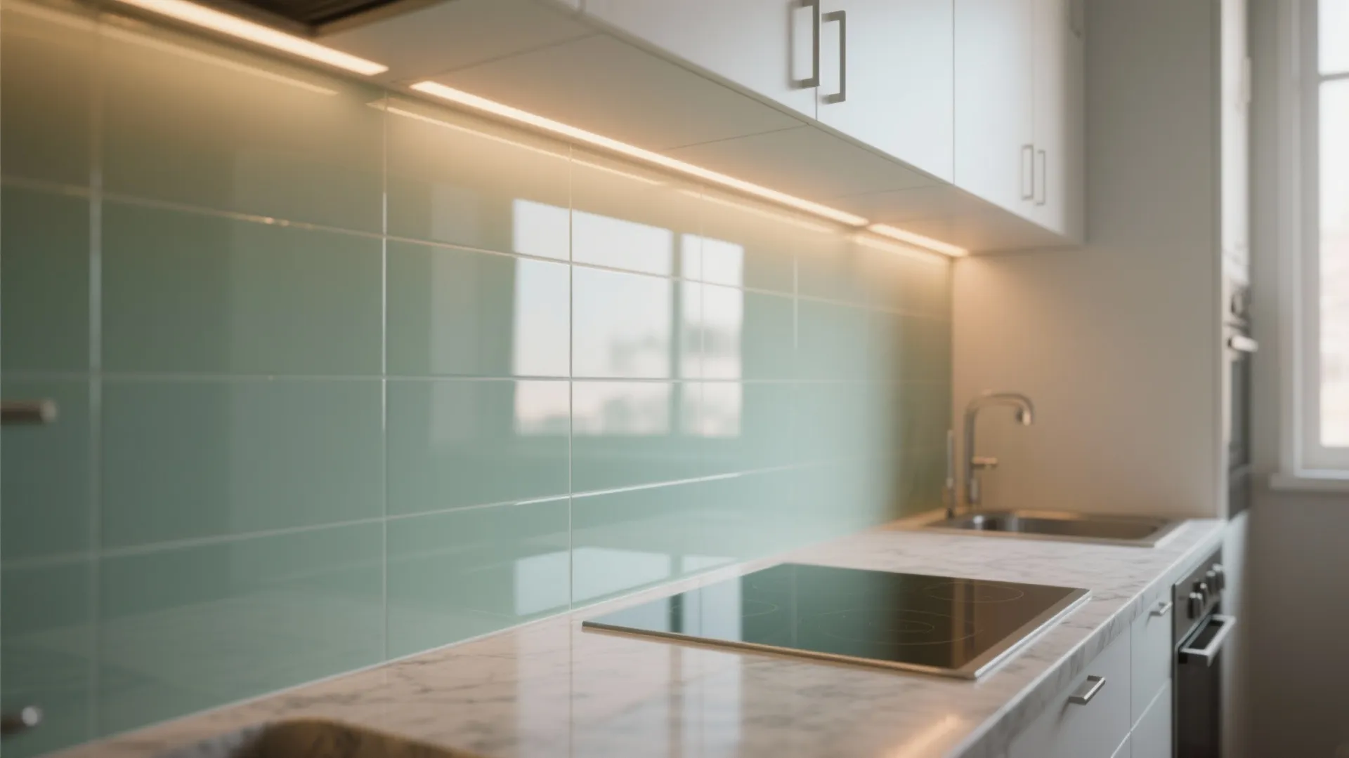 Glass backsplash for an airier feel