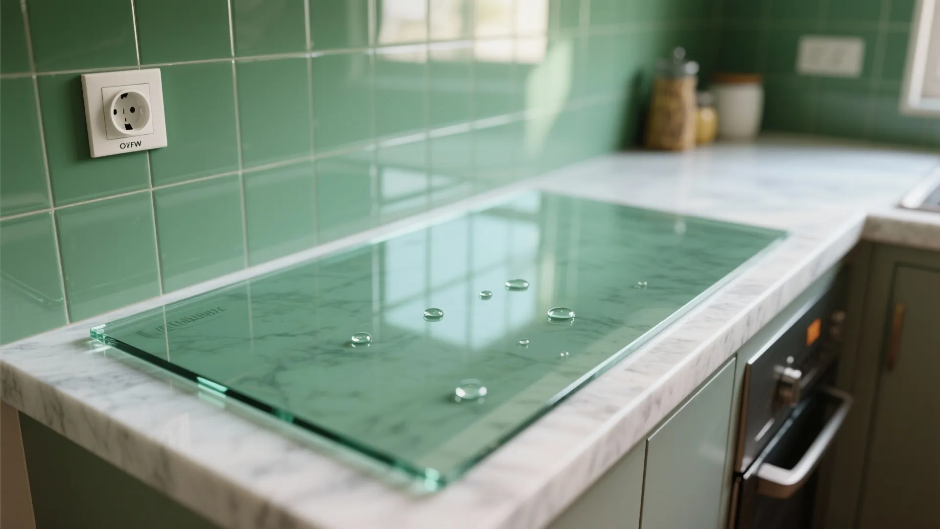 Glass backsplash for brighter, cleaner cooking
