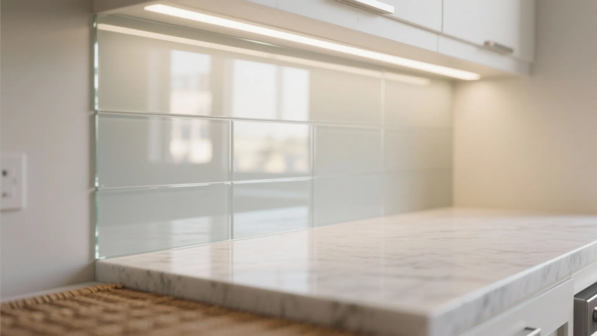 Glass backsplash and reflective finishes for light and depth