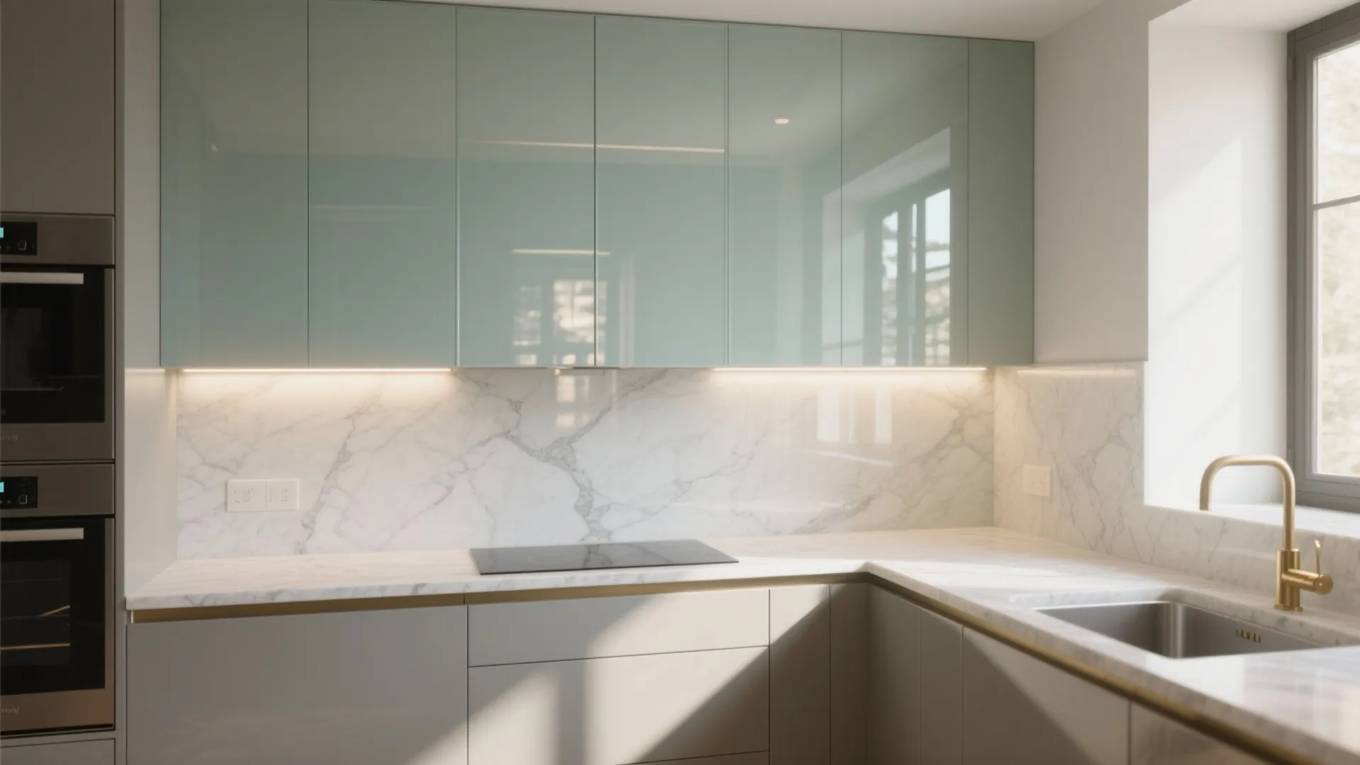 Glass backsplash for airy elegance