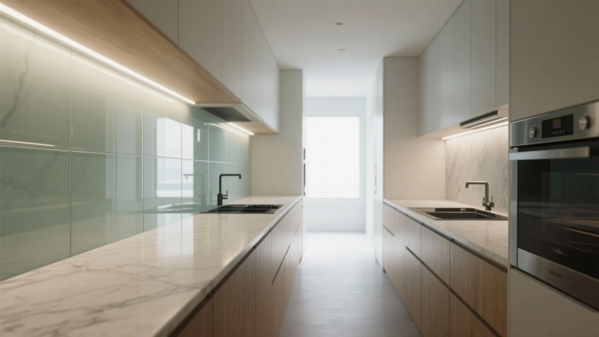The airy glow of a glass backsplash