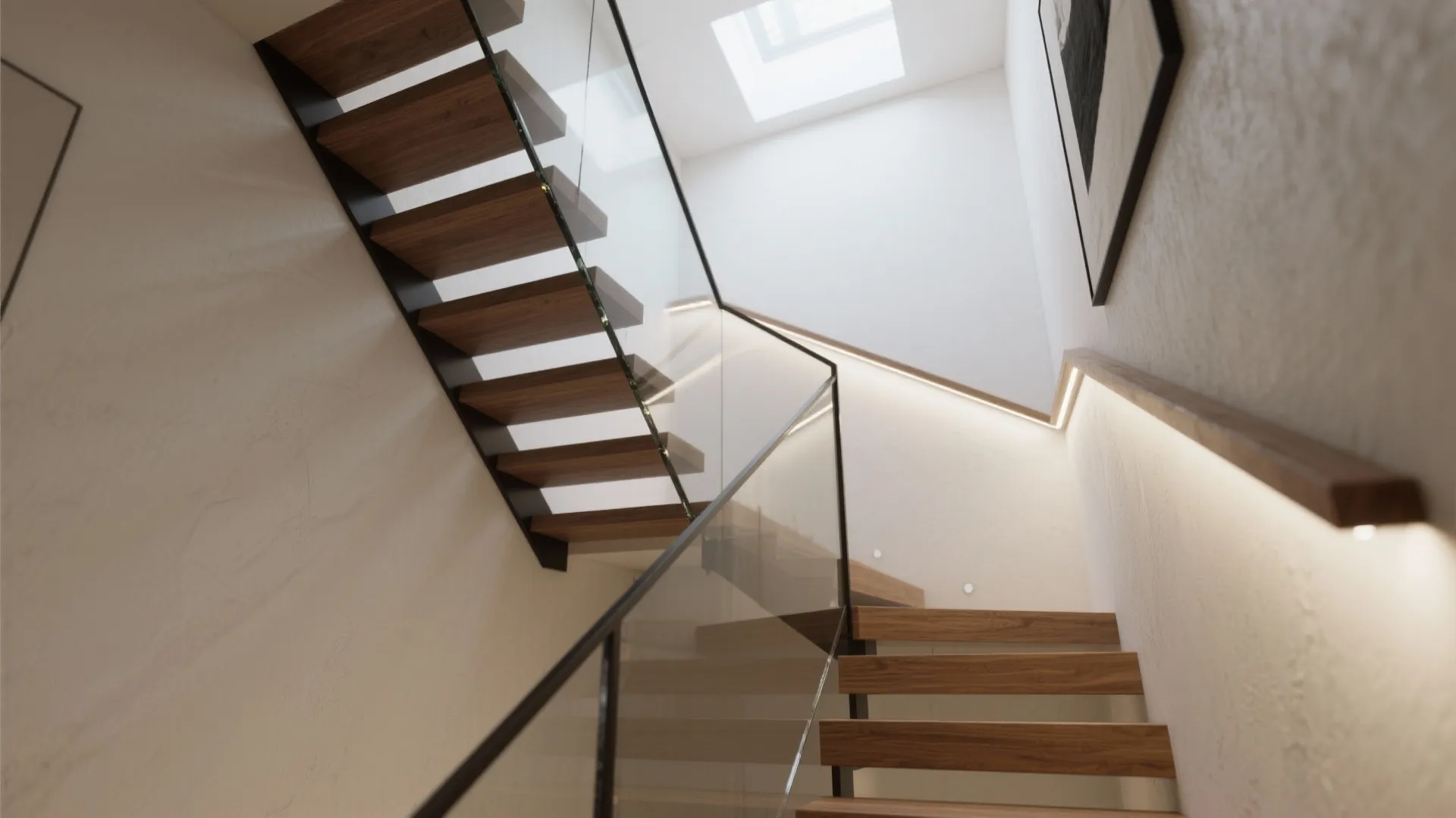A Sculptural Stair With Glass Balustrade