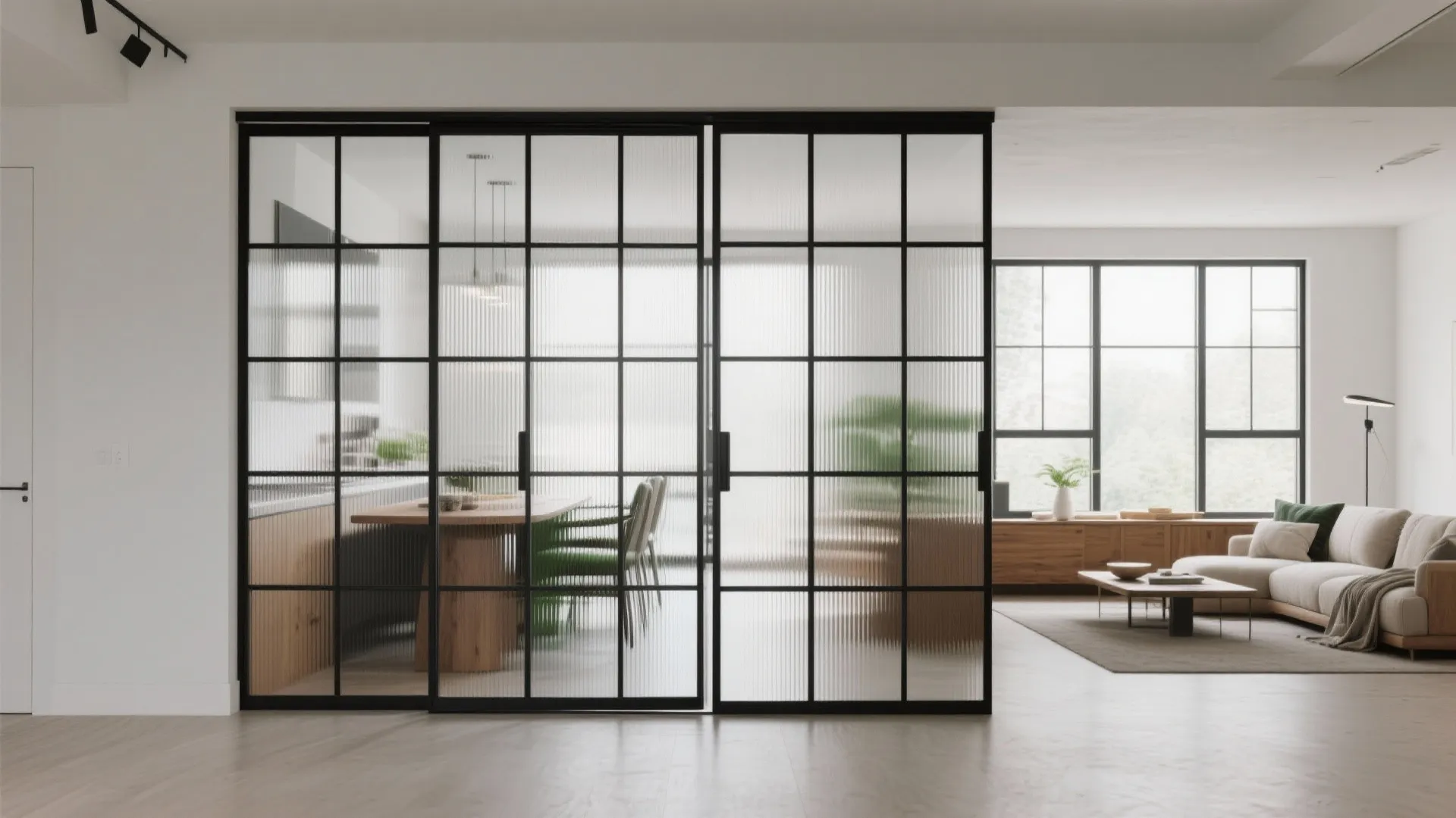 Glass and steel grid divider for airy continuity