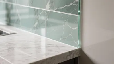 Elegant Kitchen Backsplash with Marble-Look Glass Tiles