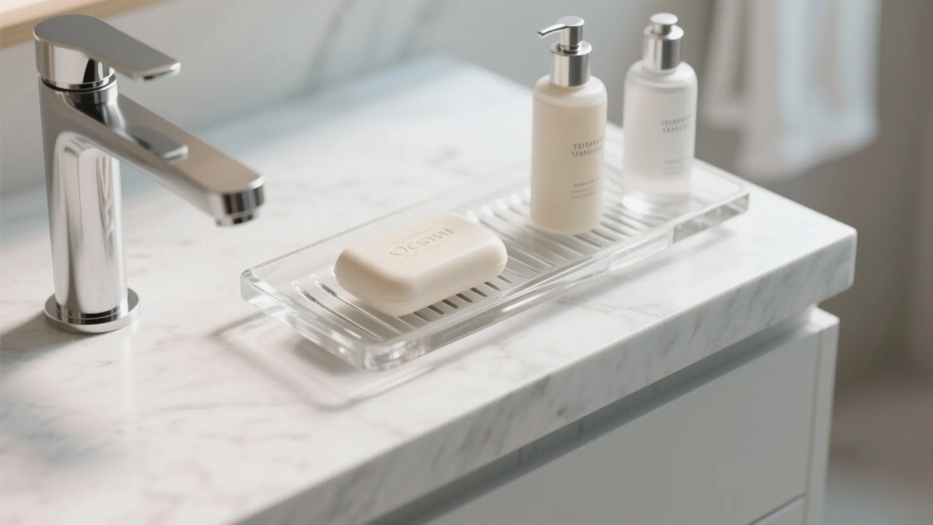 Glass or Stone Tray for Visual Lightness