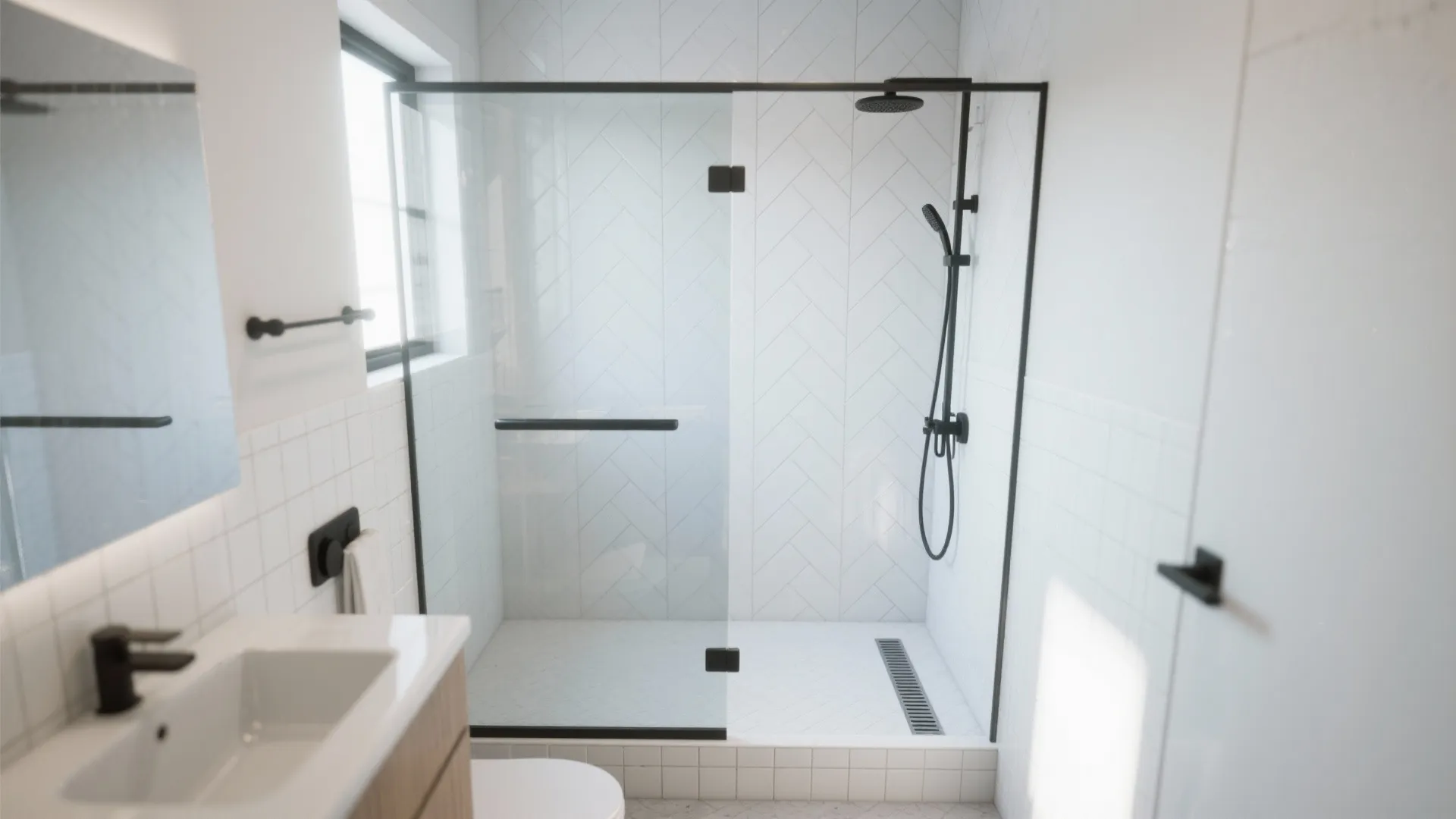 3. Glass shower and subway tile for visual openness