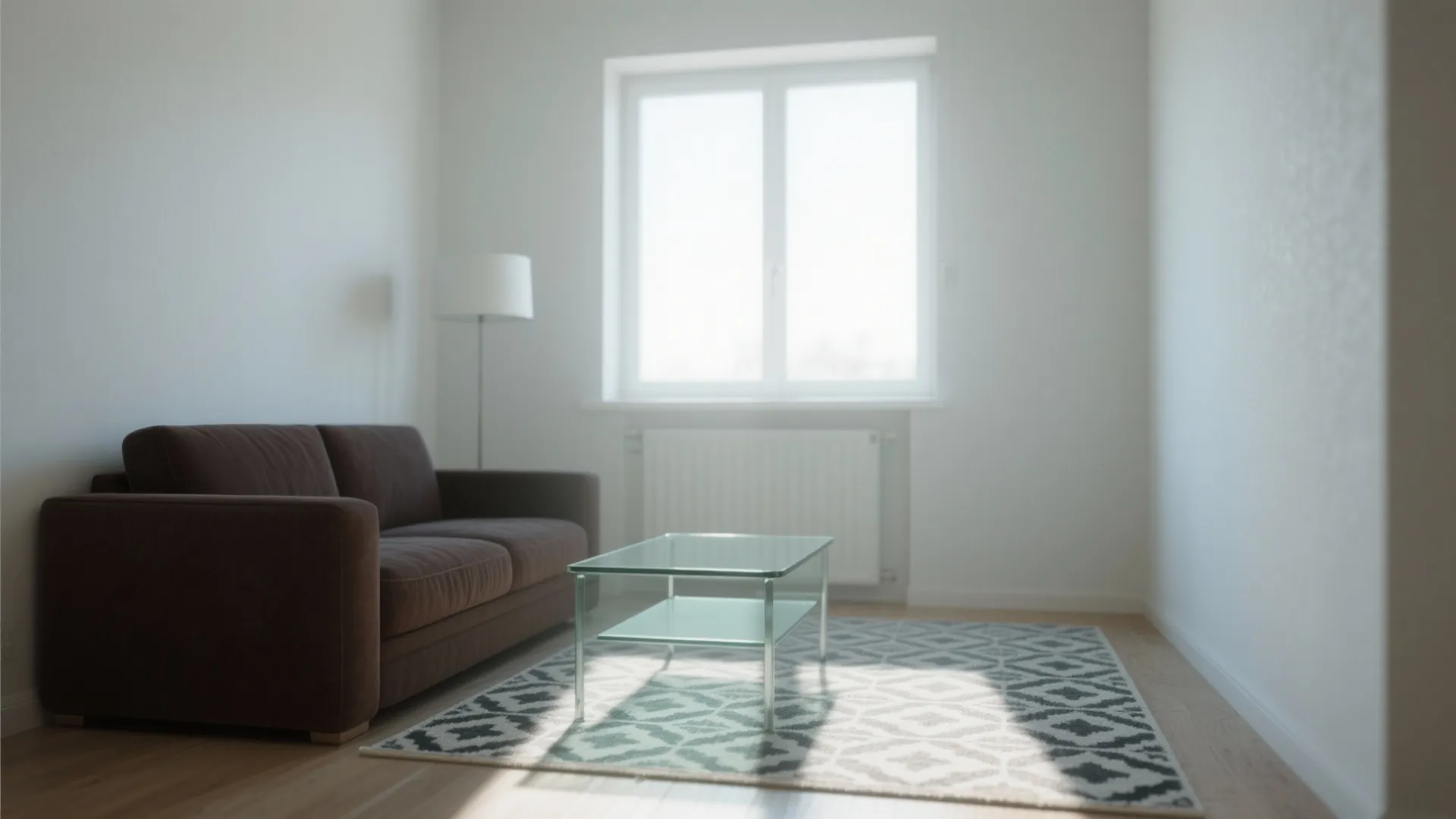 Brown sofa with glass coffee table for airy look