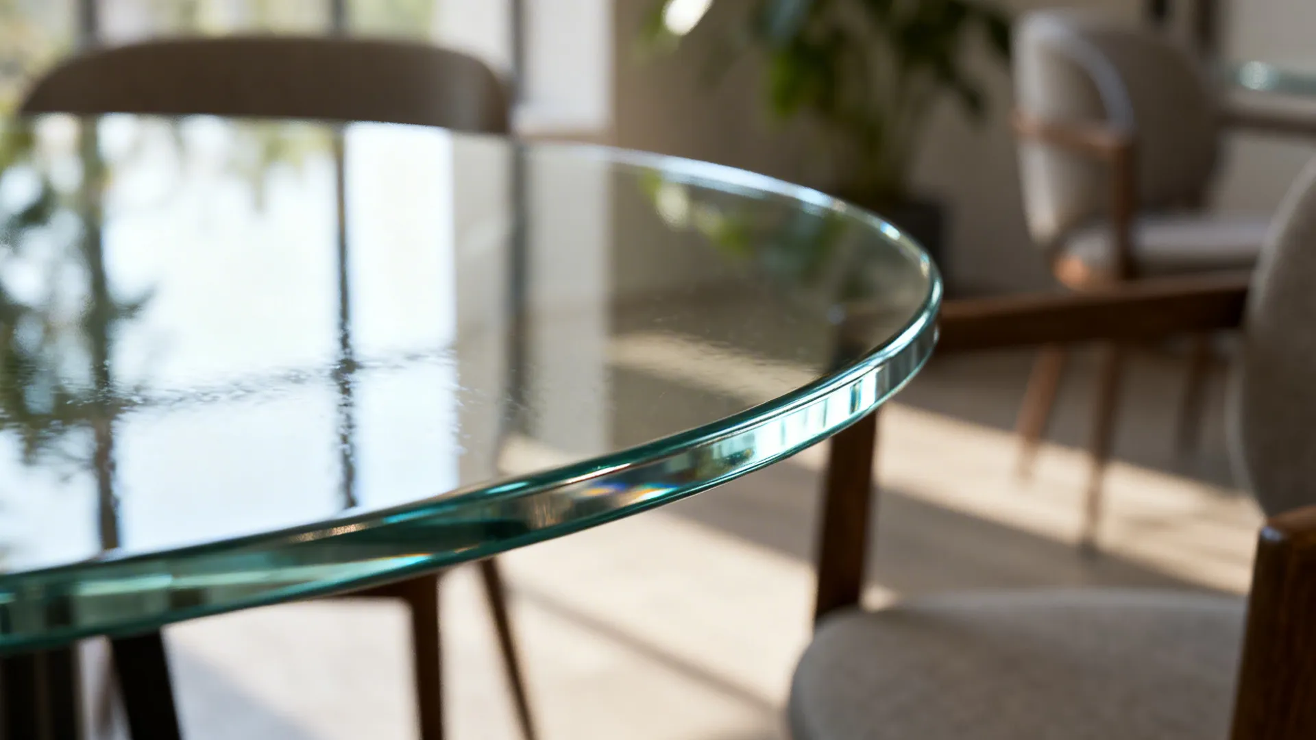 5. Glass-topped round table to keep the room airy