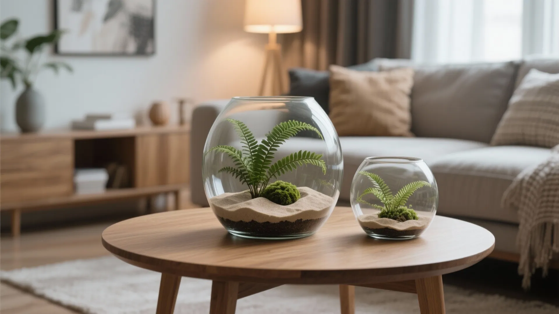 8. Glass Terrariums on Side Tables