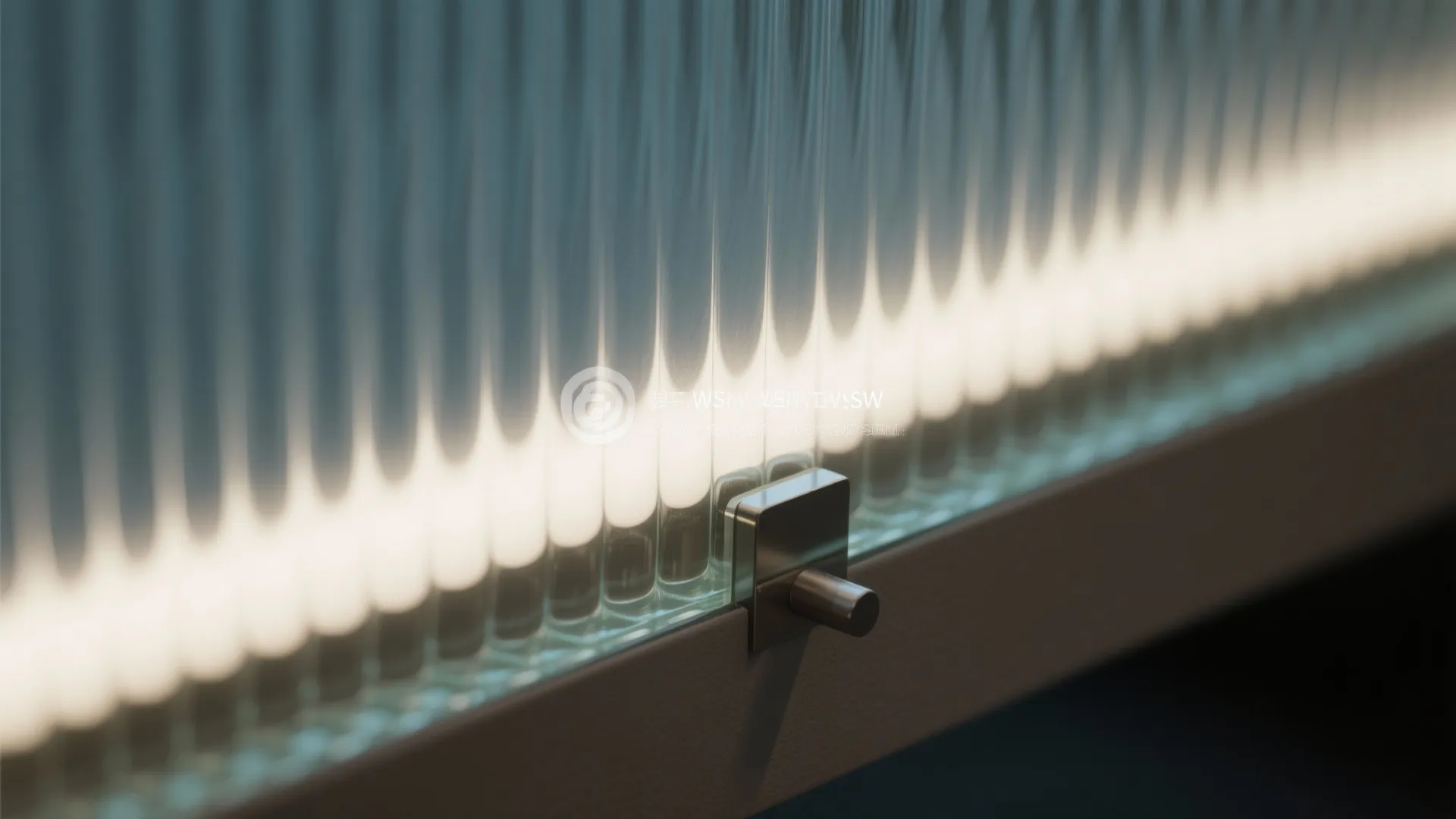 Macro view of frosted tempered glass with soft LED diffusion for a modern mandir screen.