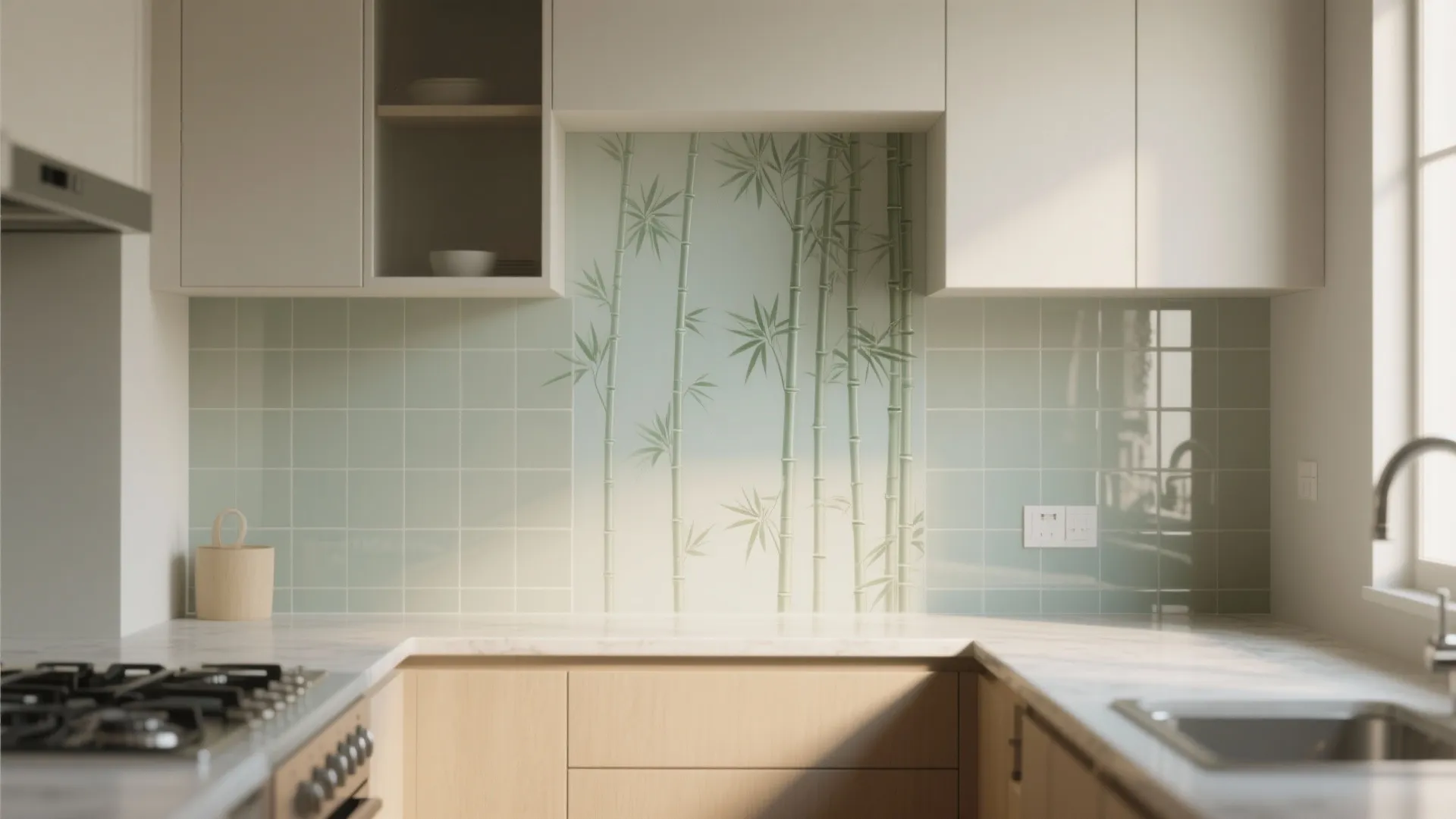 Bamboo Motifs on Glass and Tile for Wet Zones