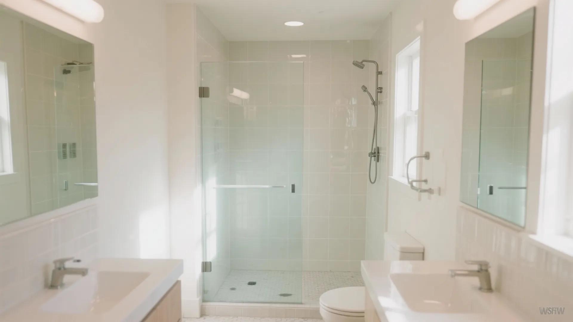 Glass Shower Screen and Light-Reflecting Tile