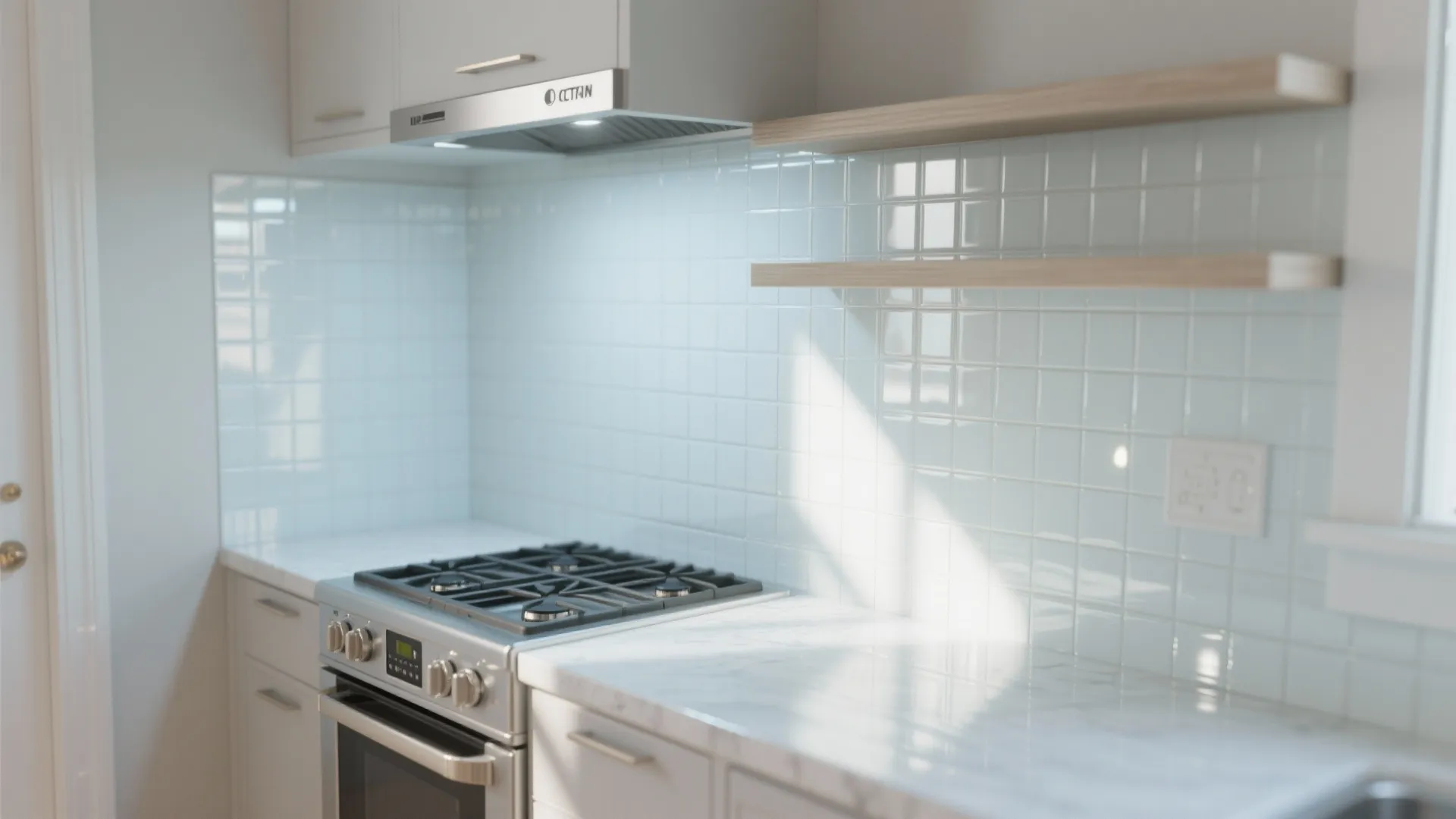 4. White glass tiles for glossy reflection