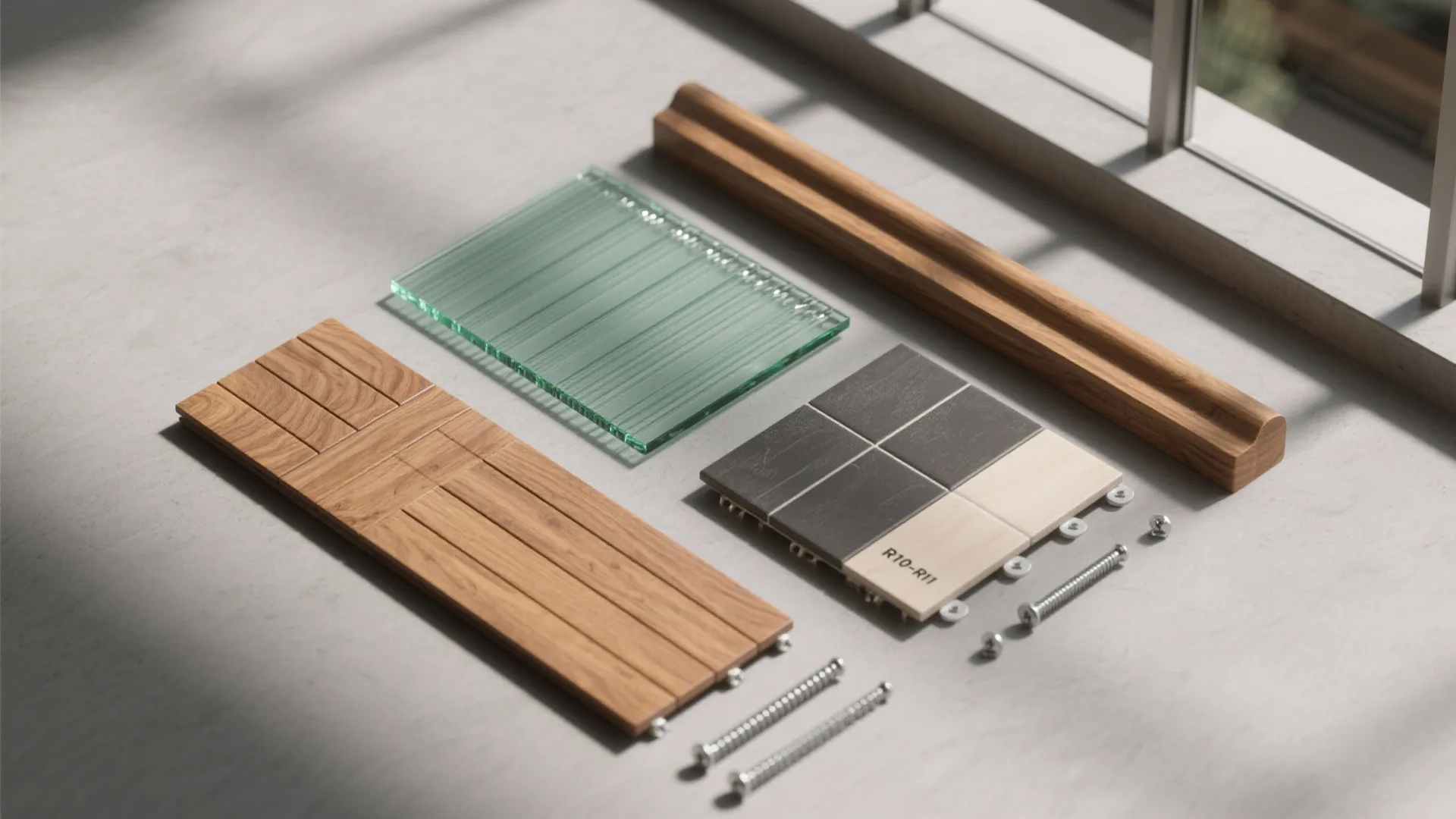 Hybrid materials: glass and warm timber accents