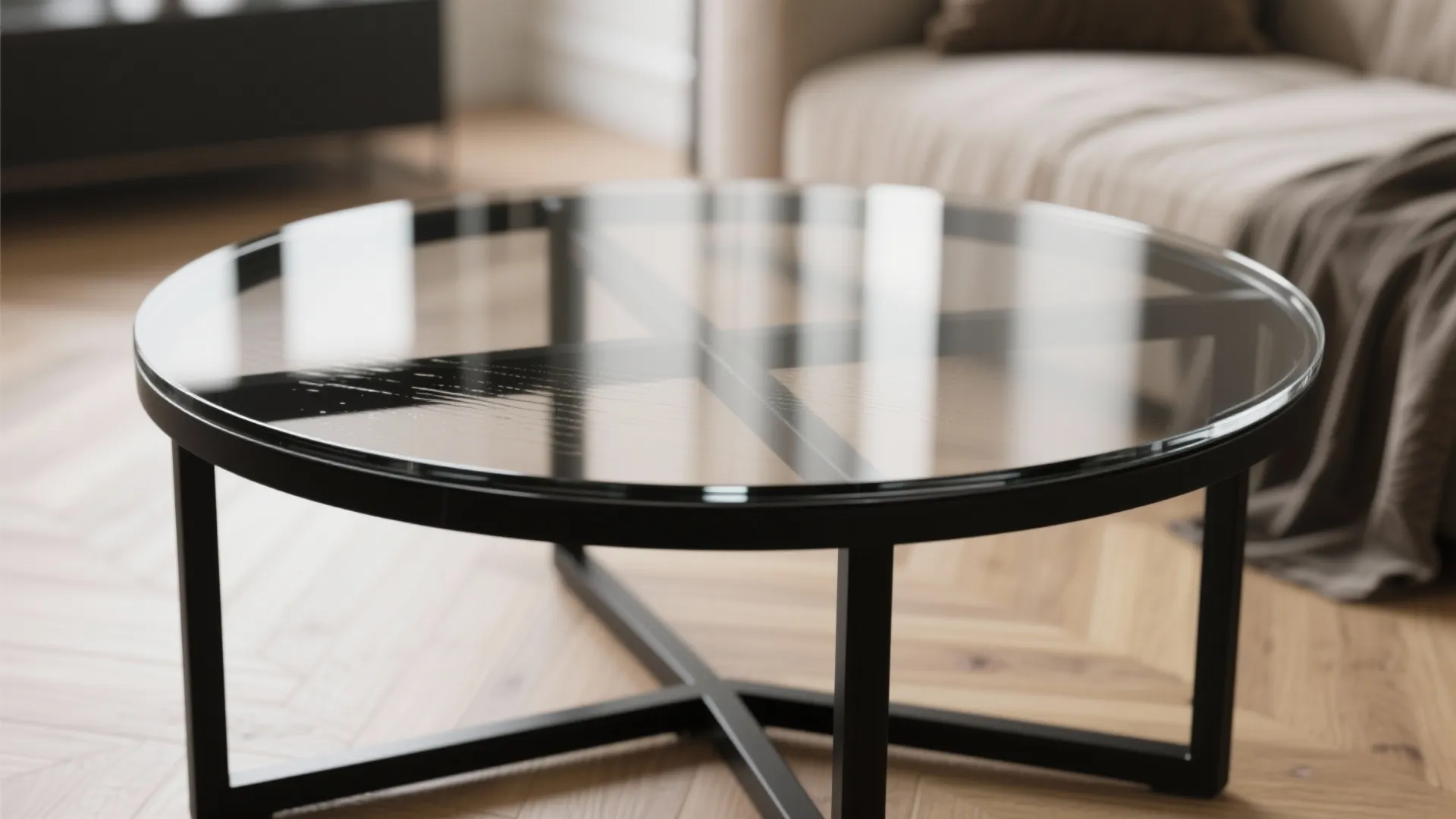 2. Glass-top round black frame table