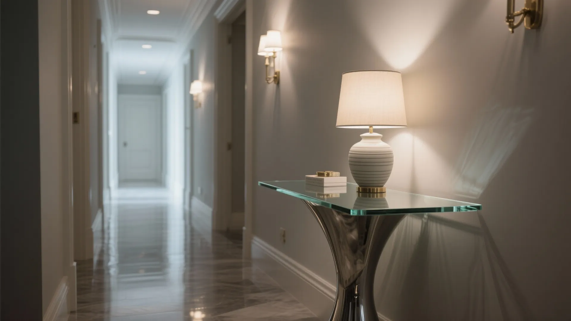 2) Glass-top elegance with sculptural base