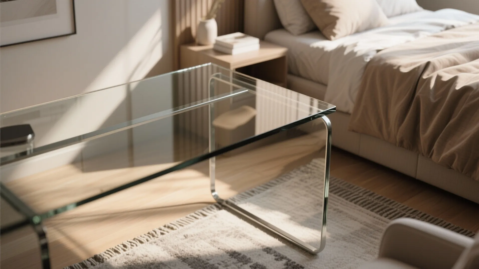 9. Glass-Top Desk for Airy Look