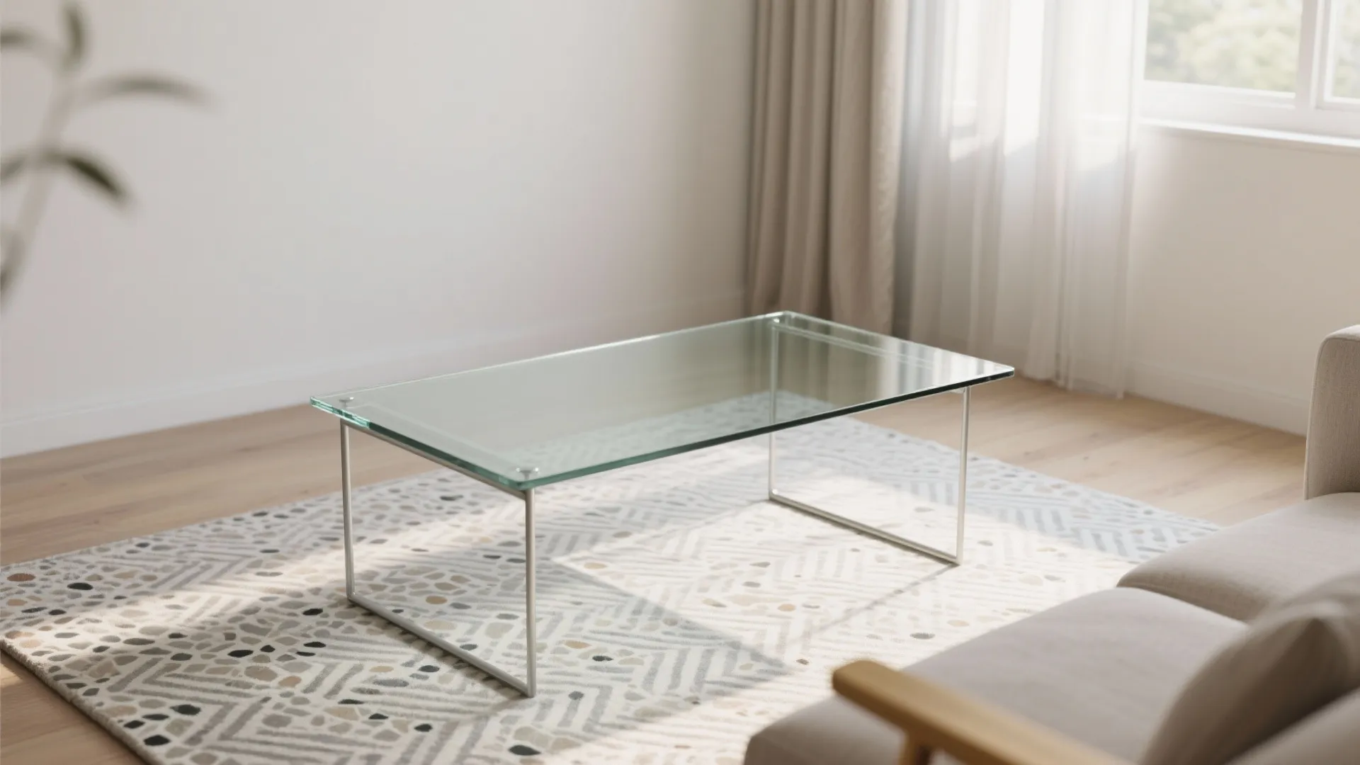 Minimalist Glass‑Top Teapoy for Airy, Light‑Filled Rooms