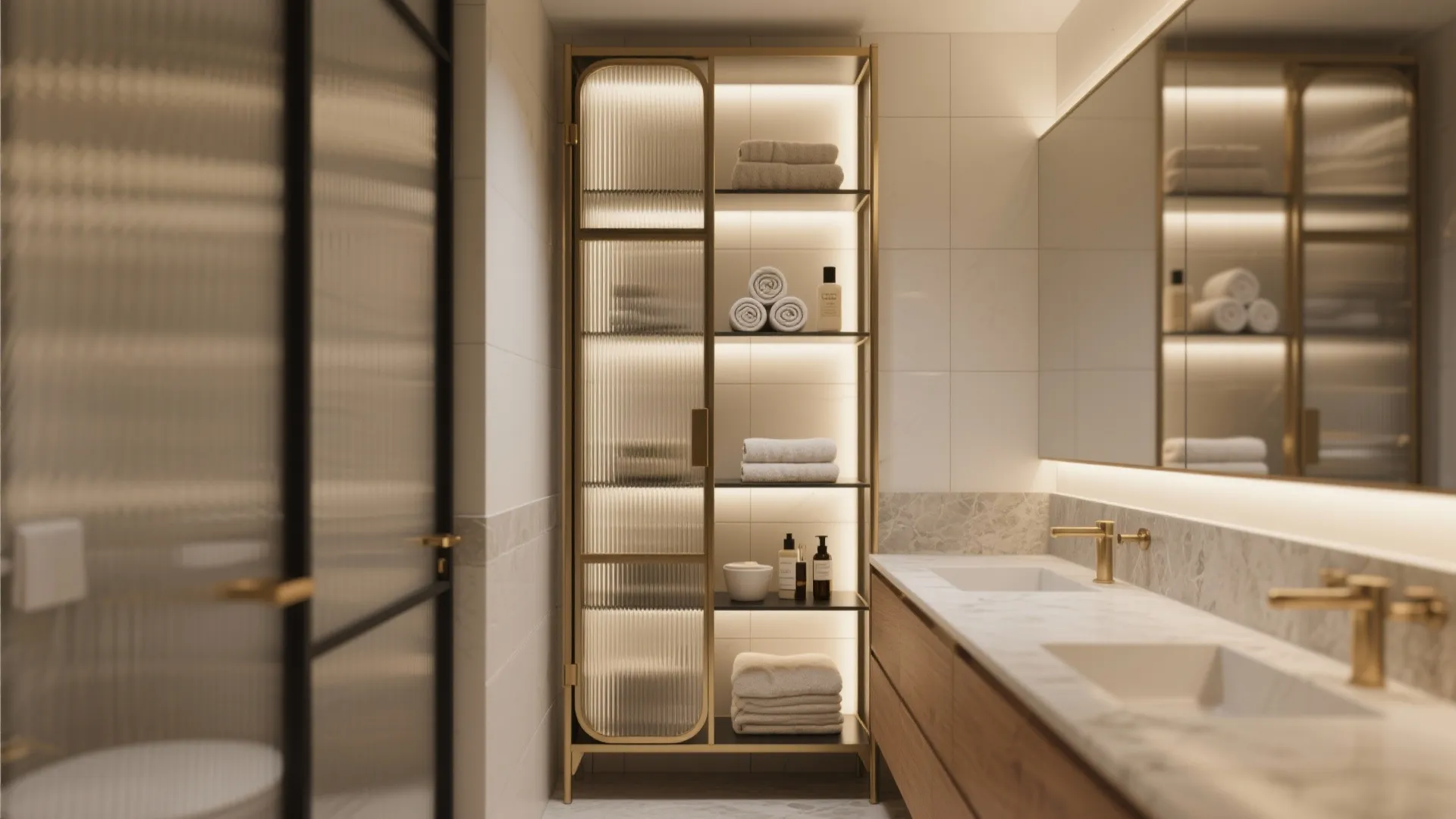 Glass-and-Metal Towers With Reeded Doors