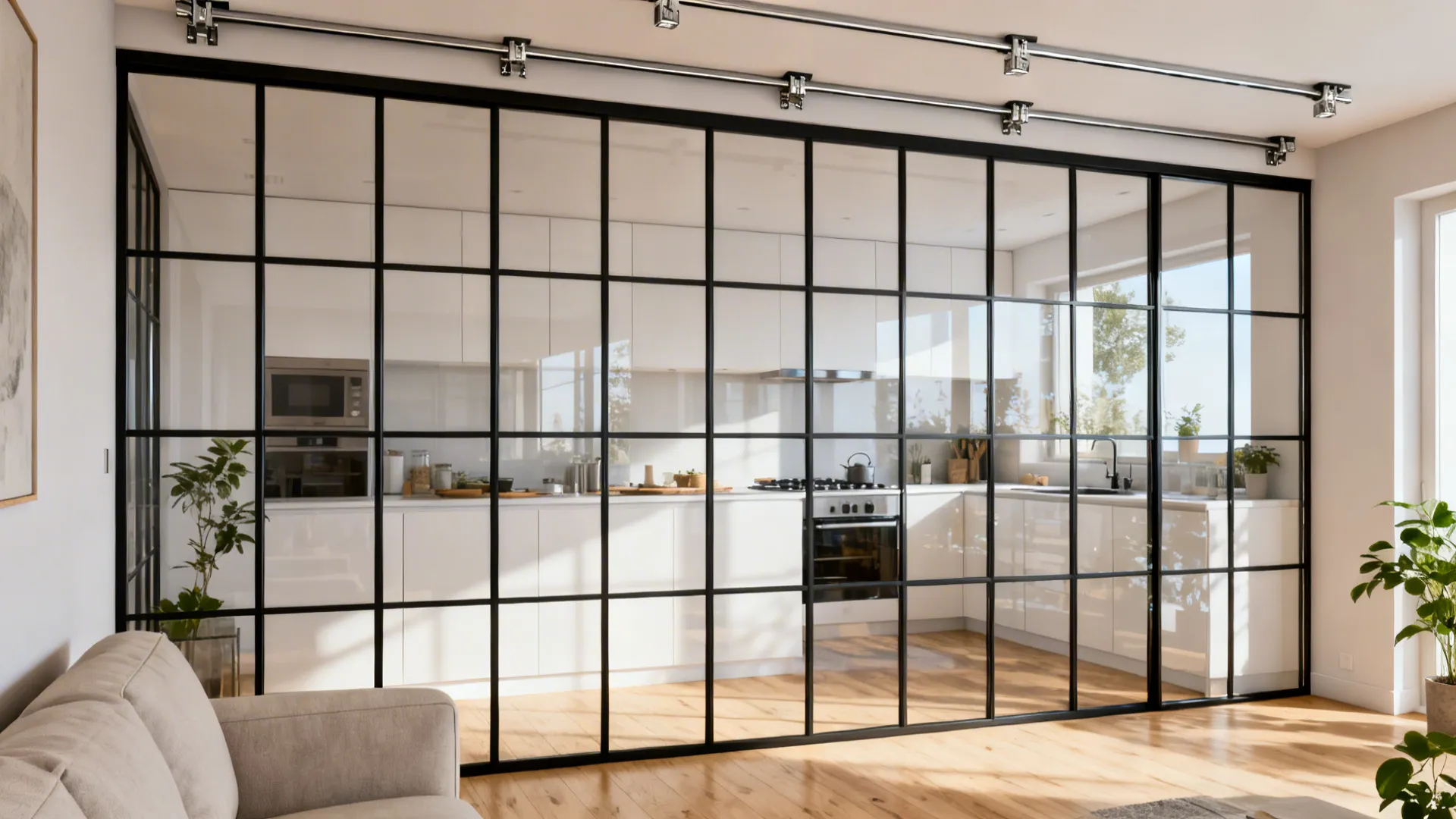 Framed Glass Partitions with Sliding Tracks