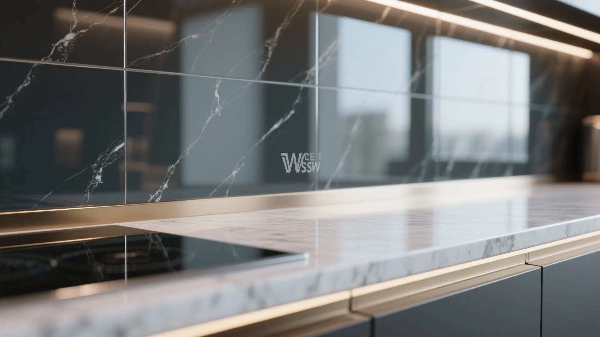 Glass backsplash for airy, easy-to-clean style