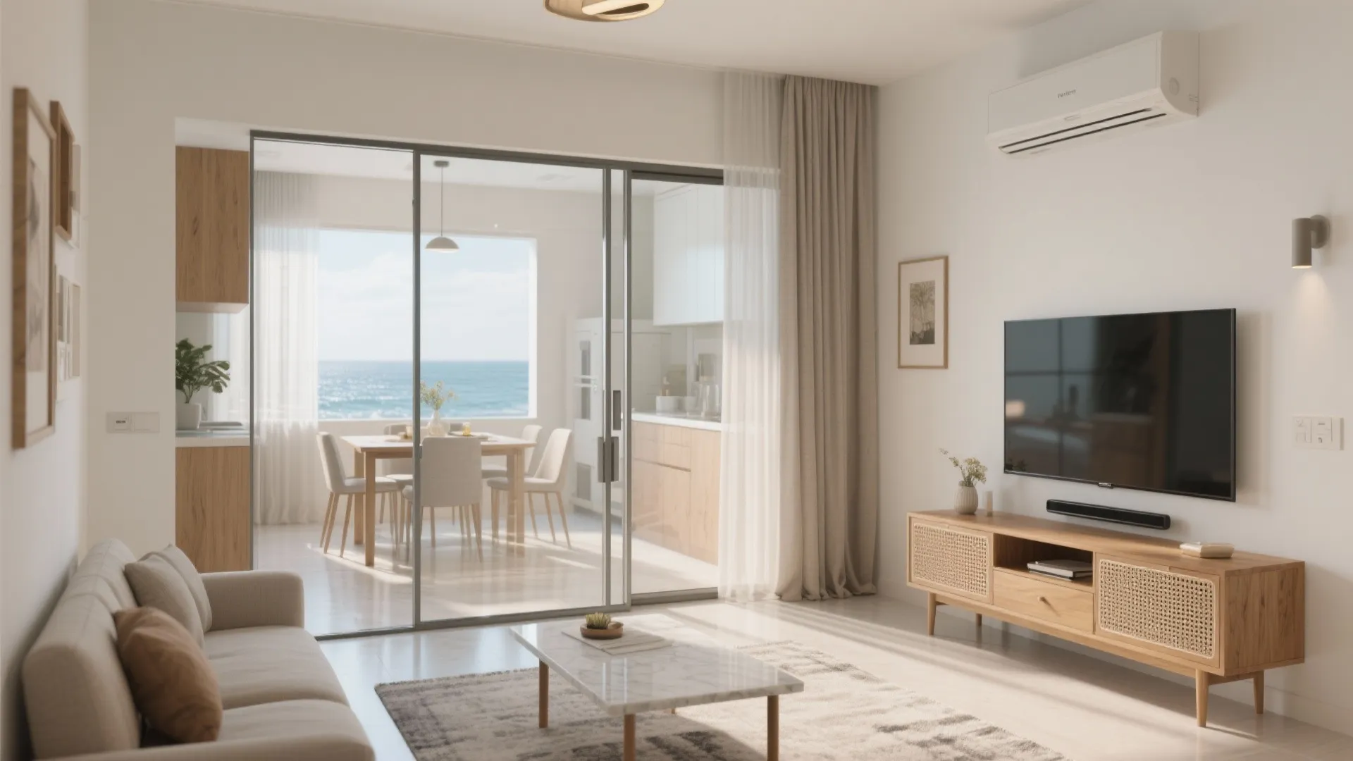 Light, Airy Open-Plan Living with Sliding Glass