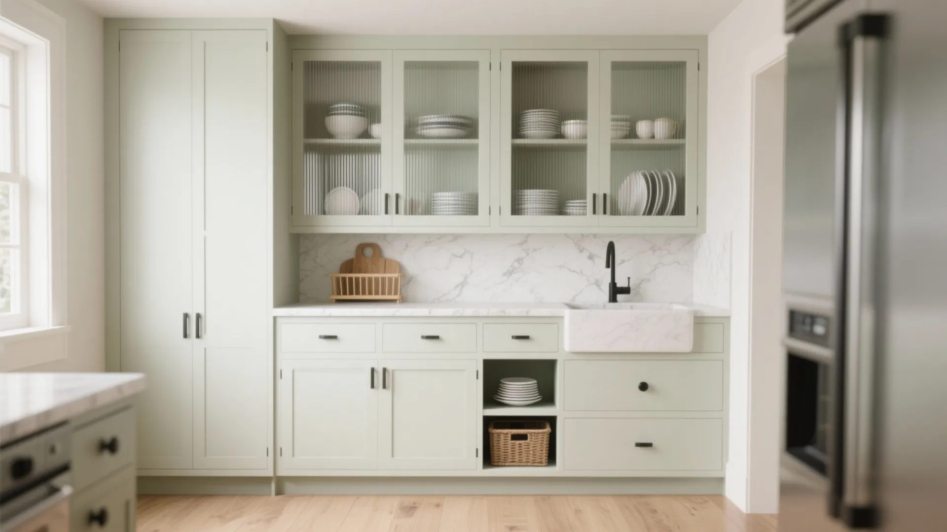 Tip 4: Mix closed storage with glass or open accents