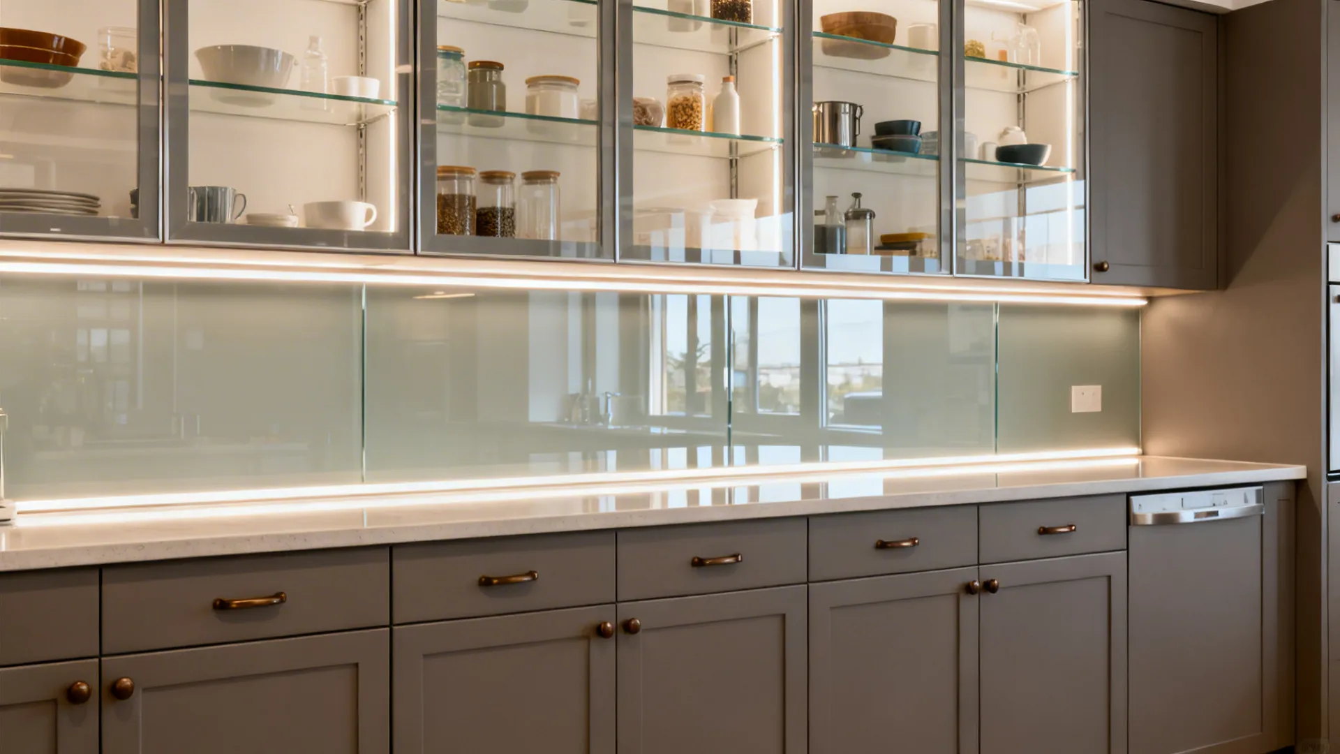 Glass uppers and reflective backsplash to extend the line