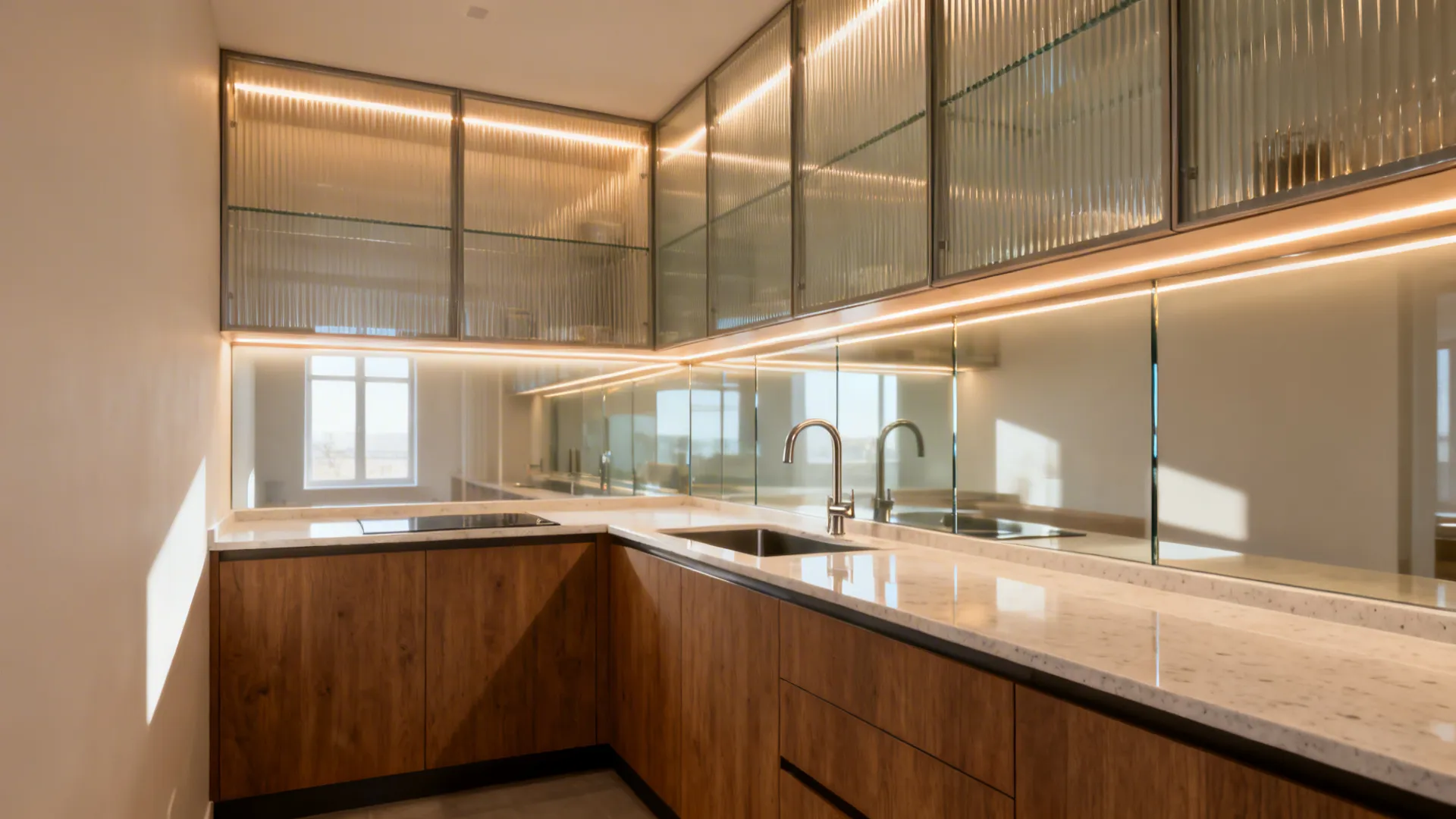 Glass uppers and reflective finishes for airy depth