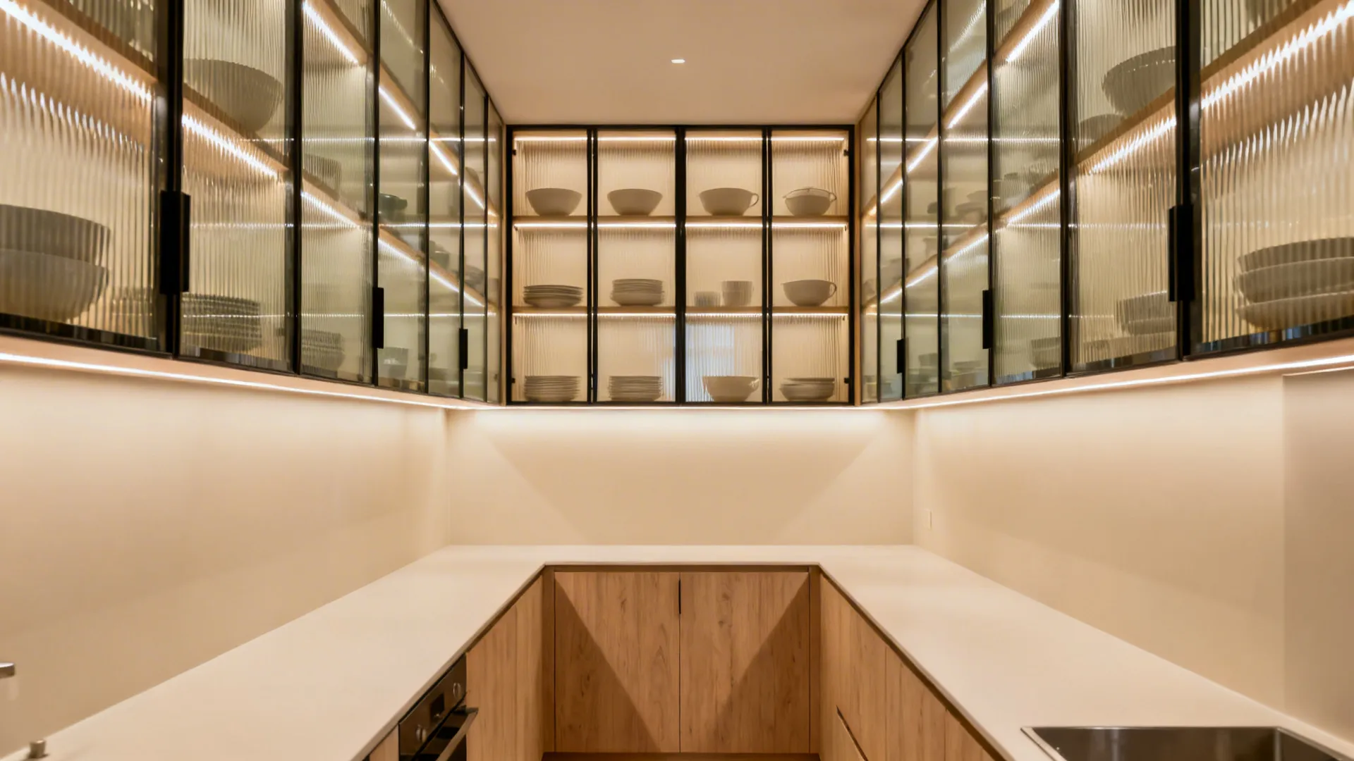 Glass Upper Cabinets for Lightness and Depth