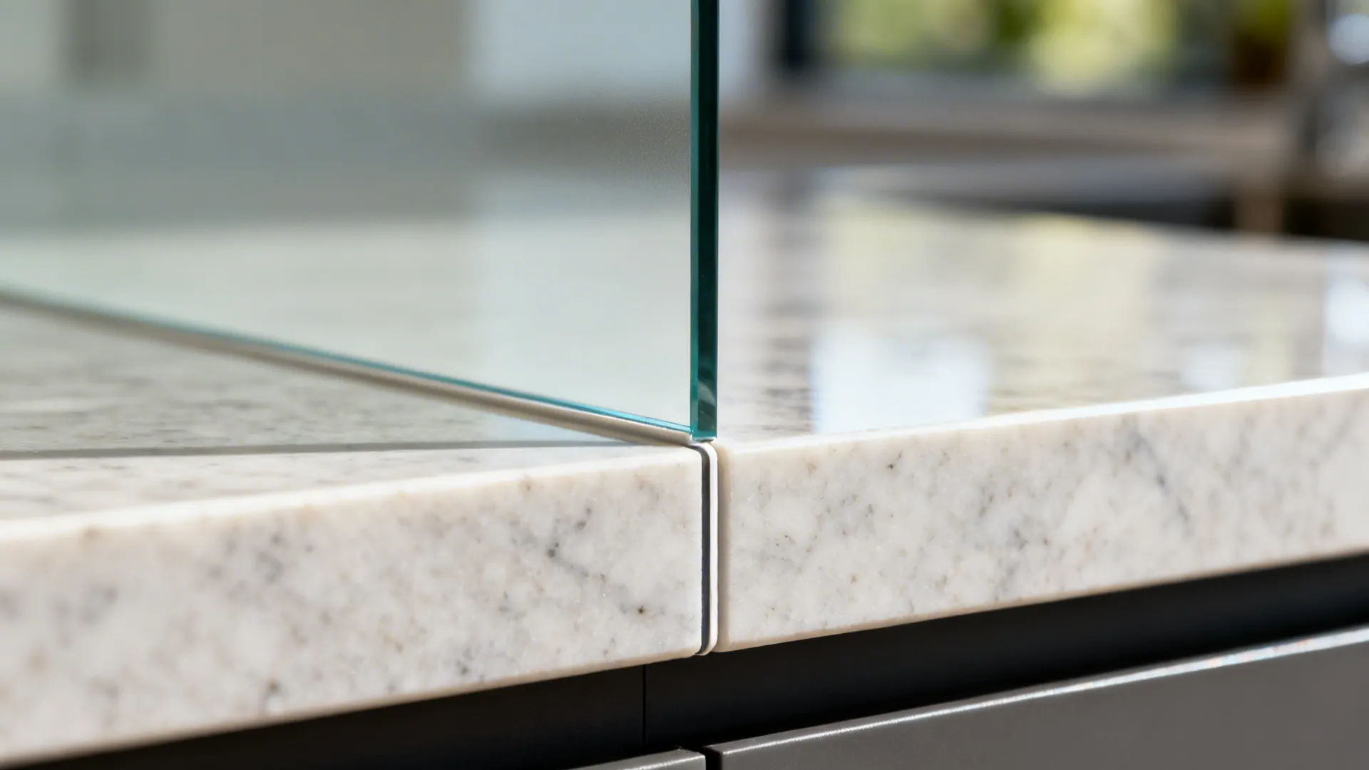 Back-painted glass backsplash and slab continuity