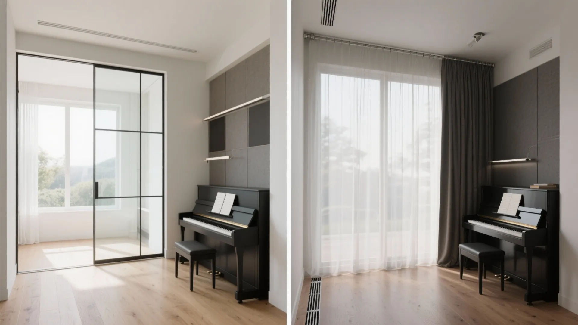 Sliding Glass + Drapes for Flexible Sound Control